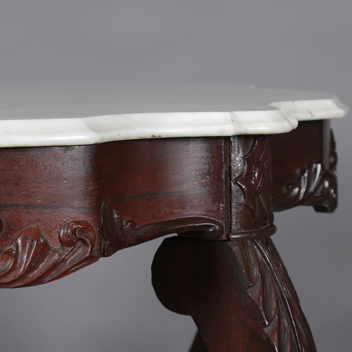 Antique High Victorian Carved Walnut and Marble Turtle Top Centre Table 4