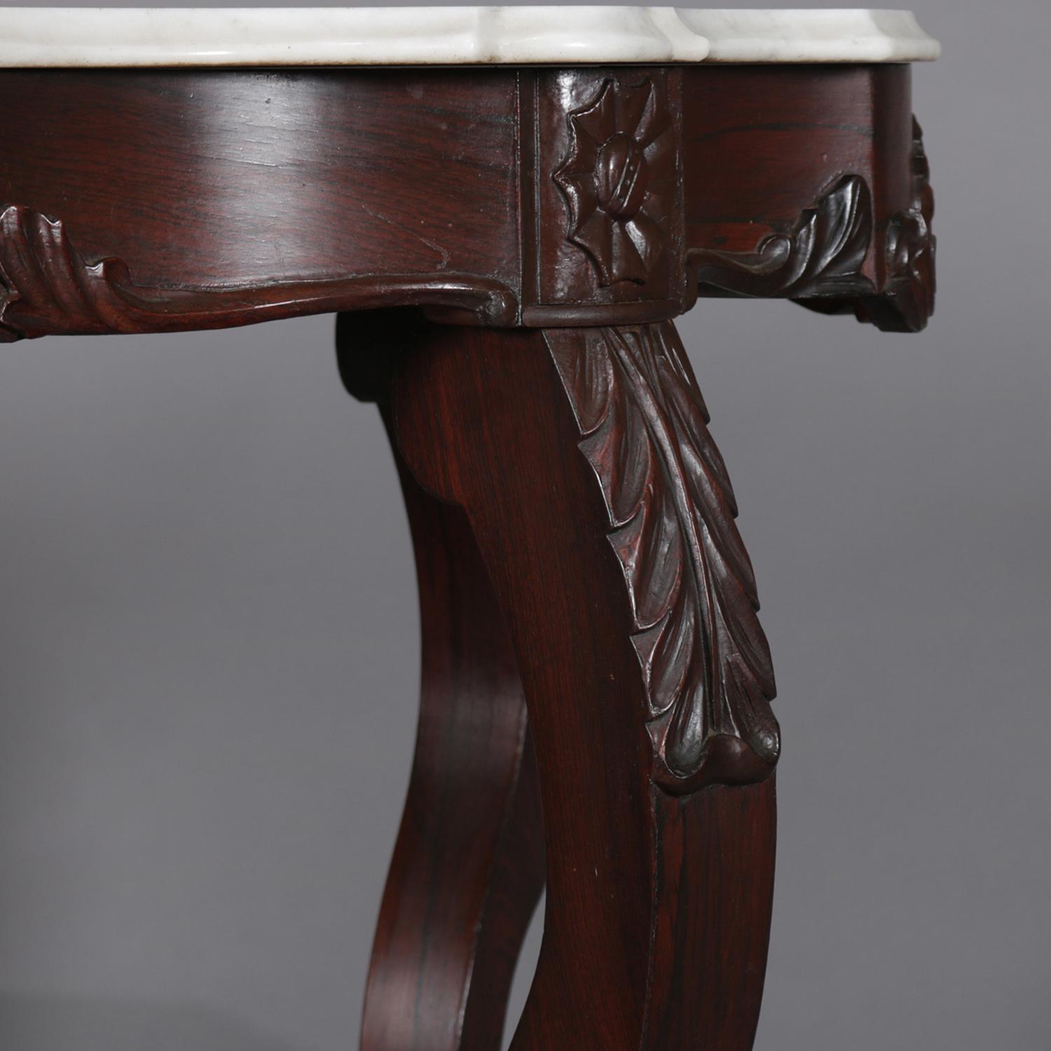 19th Century Antique High Victorian Carved Walnut and Marble Turtle Top Centre Table