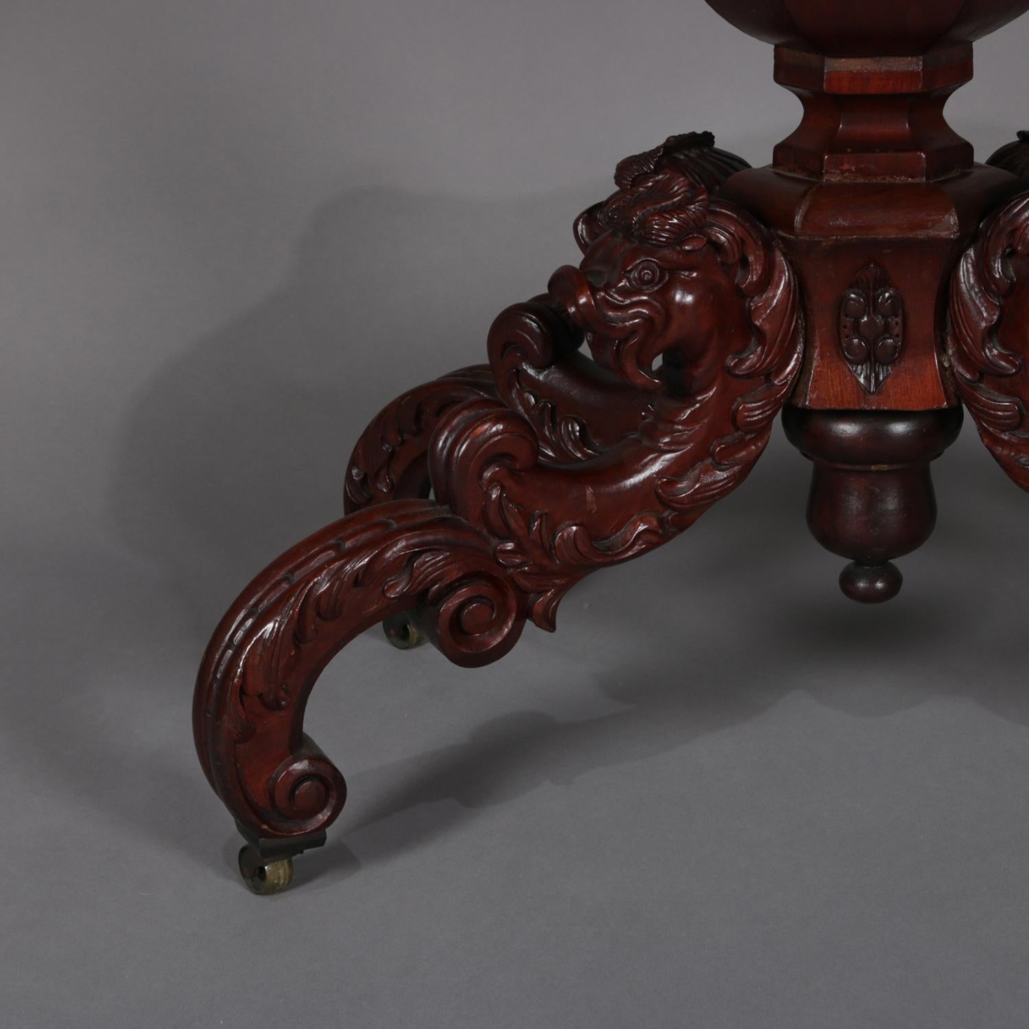 Antique High Victorian Deeply Carved Rosewood and Marble Turtle Top Table 5