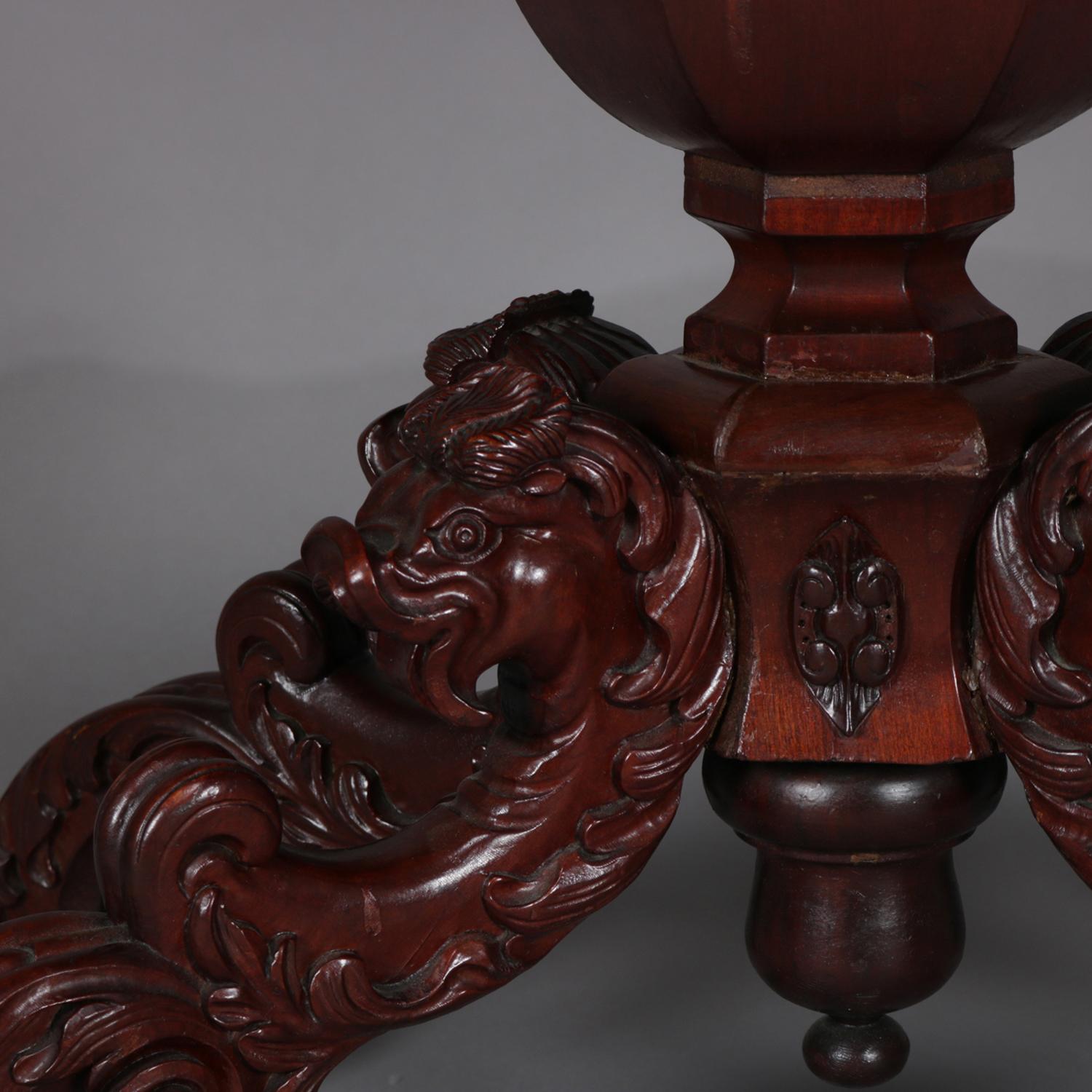 Antique High Victorian Deeply Carved Rosewood and Marble Turtle Top Table 7