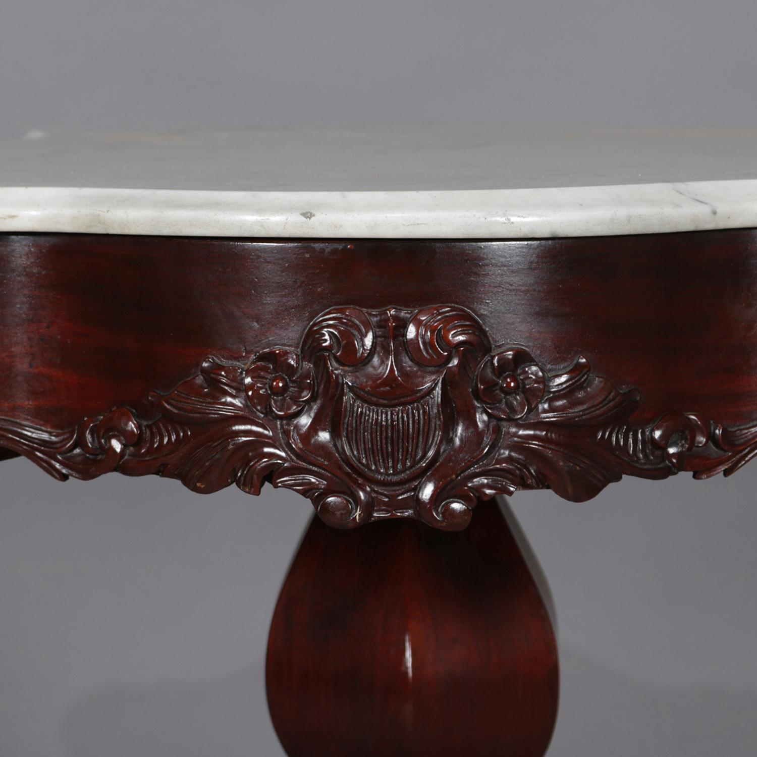 Antique High Victorian Deeply Carved Rosewood and Marble Turtle Top Table 8
