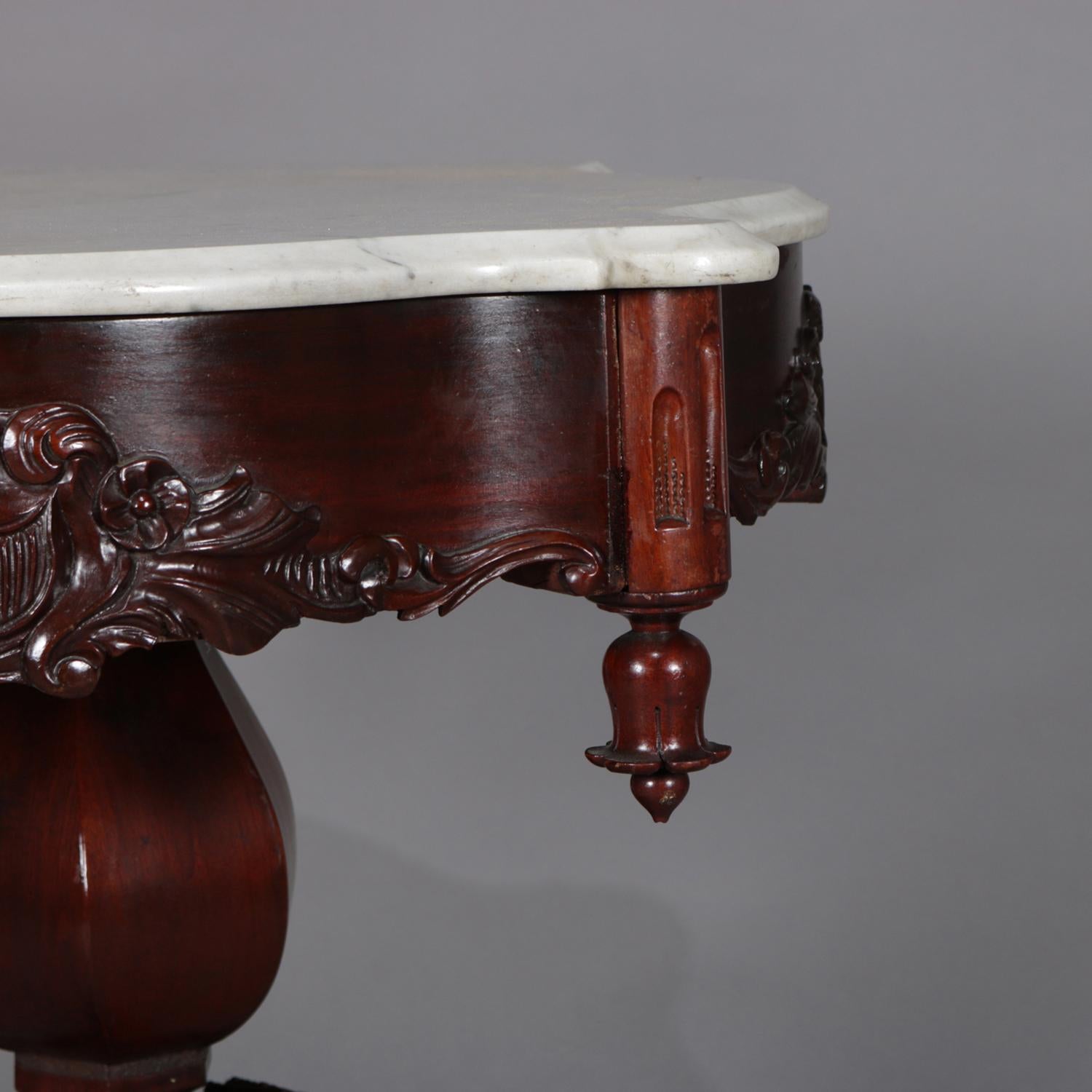 Antique High Victorian Deeply Carved Rosewood and Marble Turtle Top Table 9