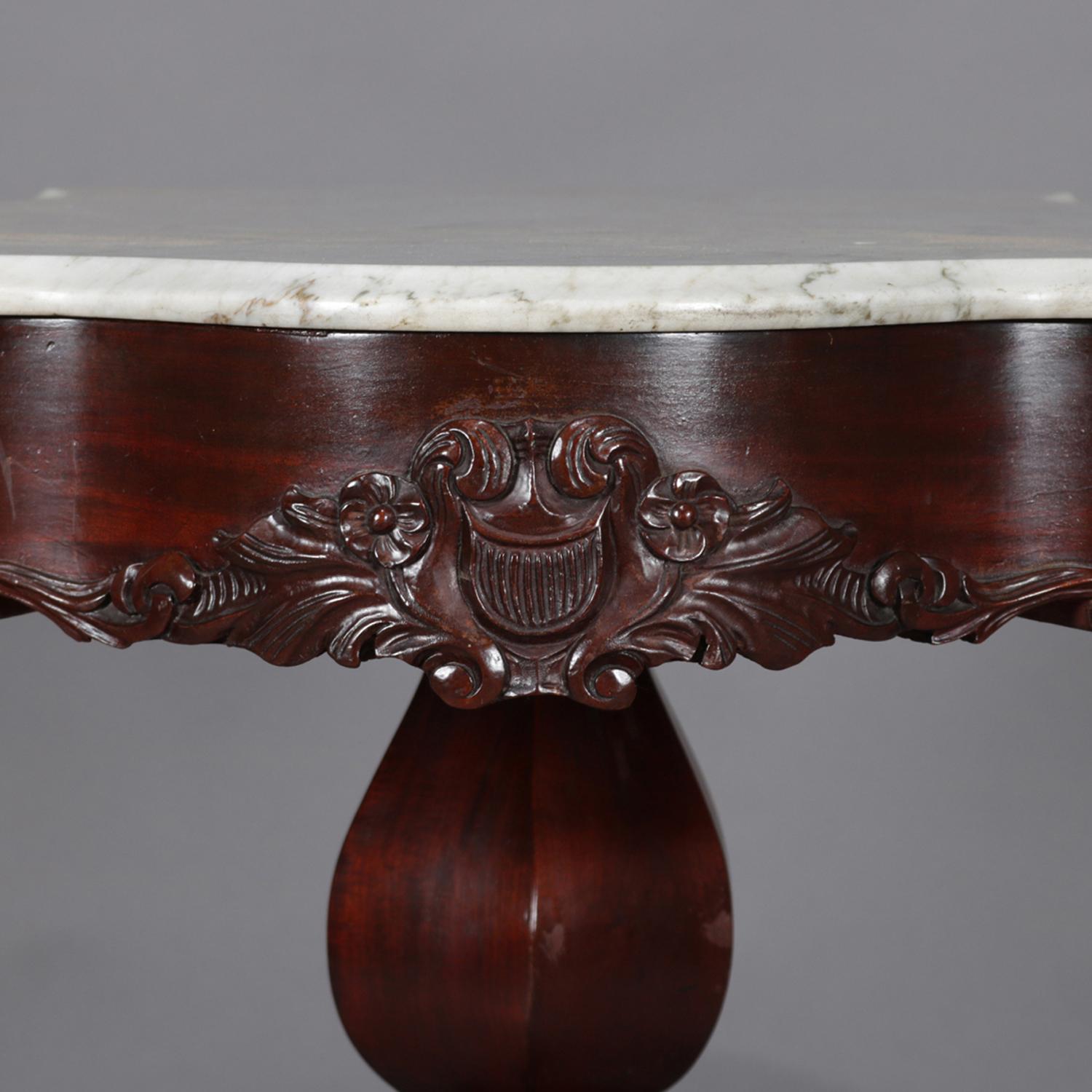 Antique High Victorian Deeply Carved Rosewood and Marble Turtle Top Table 10