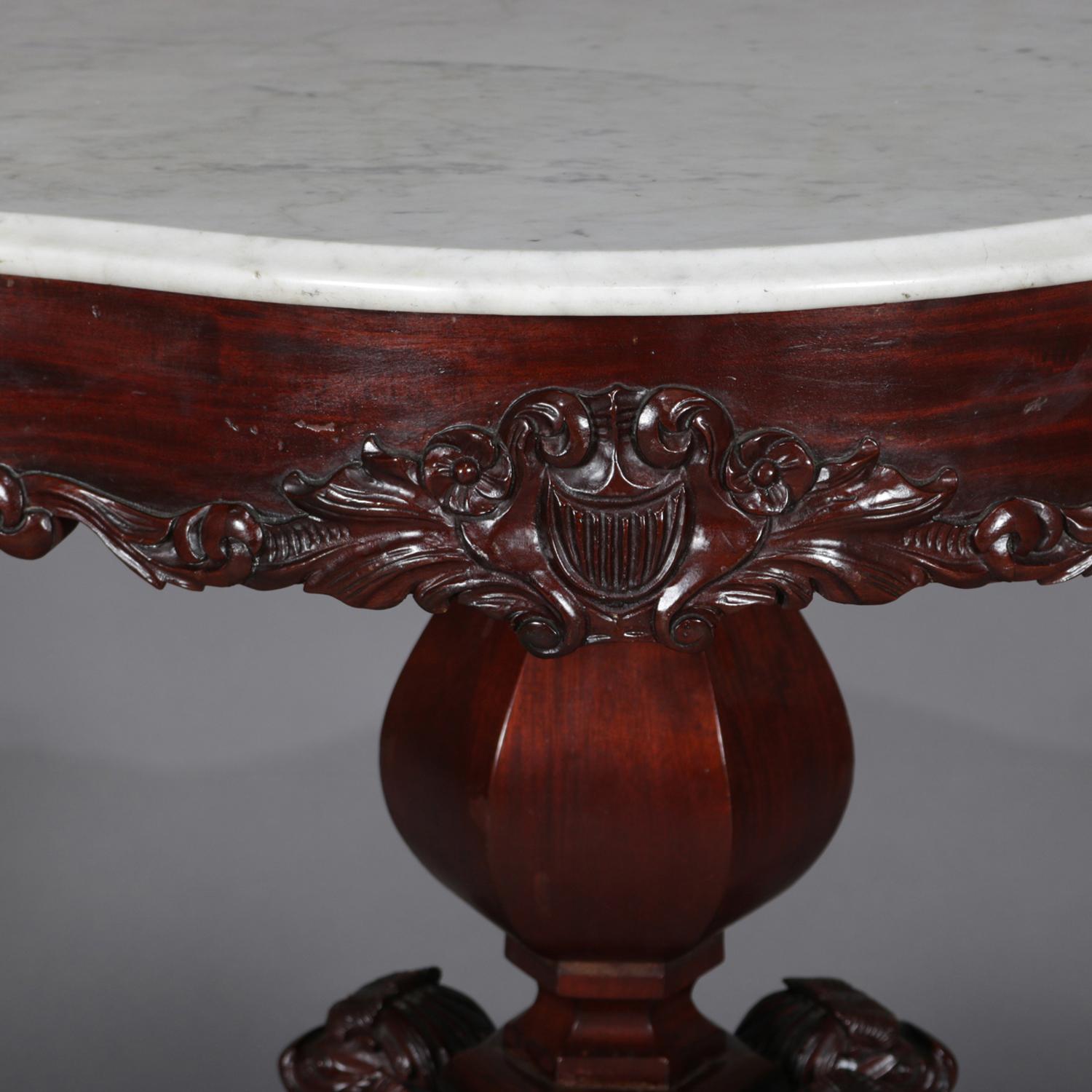 Antique High Victorian Deeply Carved Rosewood and Marble Turtle Top Table 2