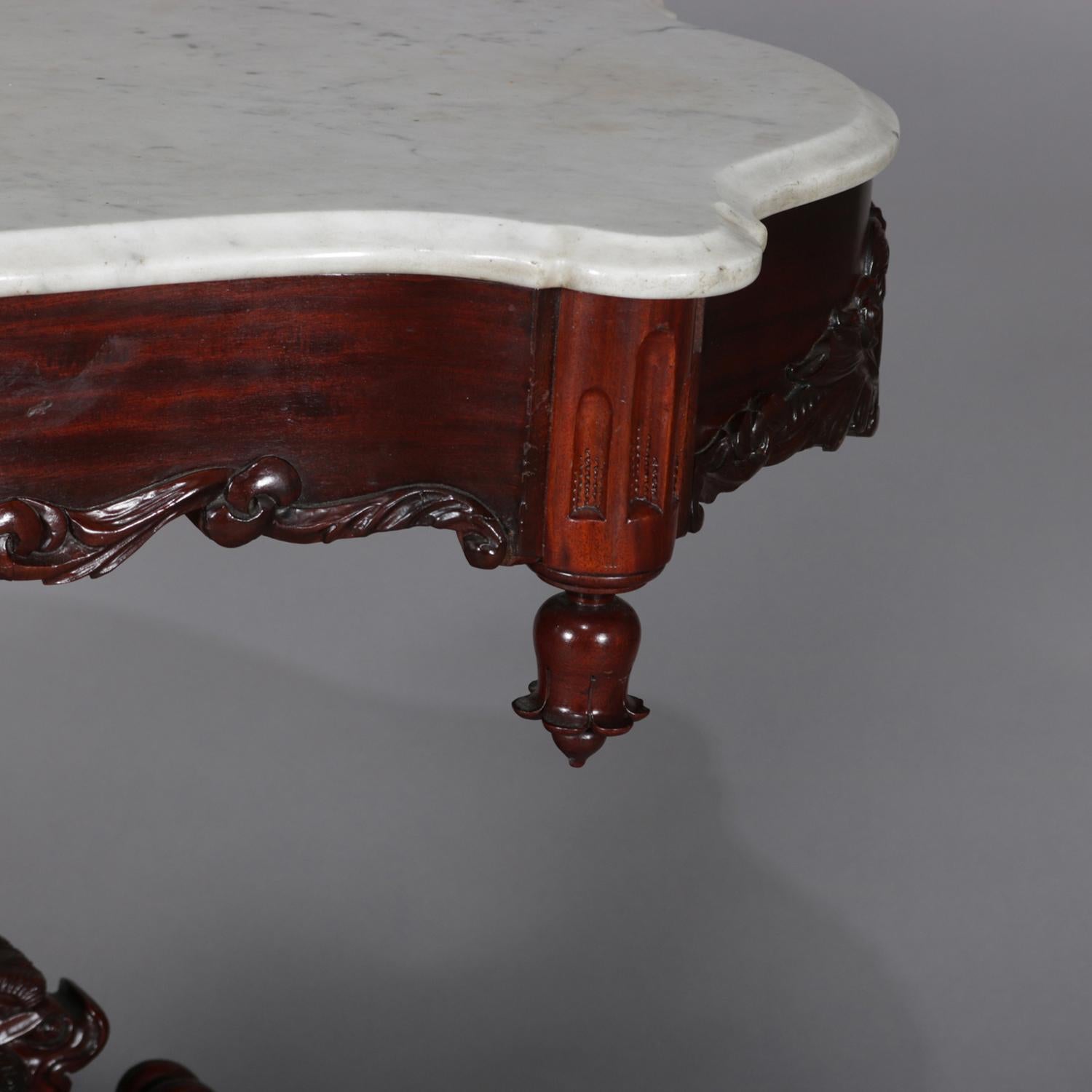 Antique High Victorian Deeply Carved Rosewood and Marble Turtle Top Table 3