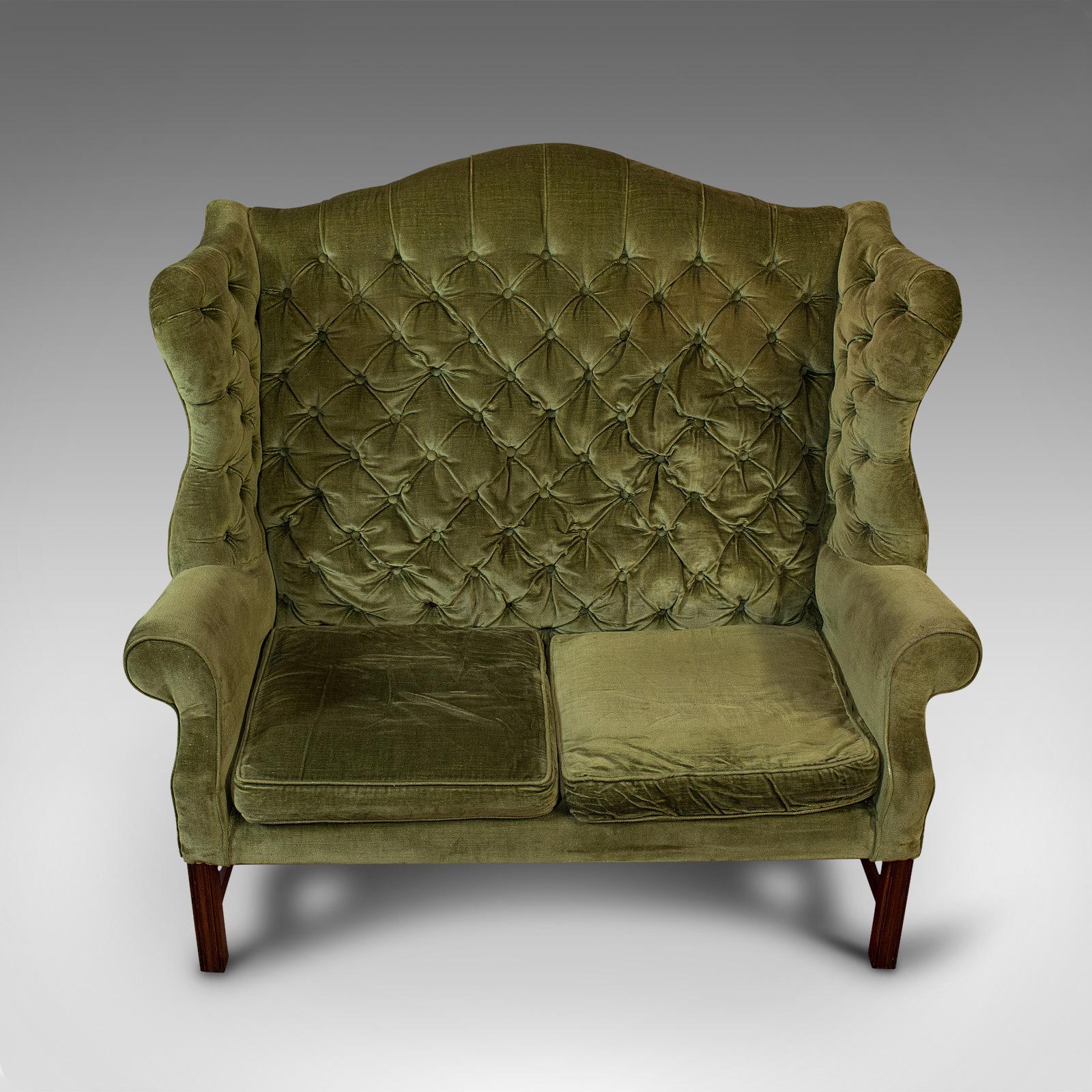 20th Century Antique High Wing-Back Settee, English, Sofa, Love Seat, Edwardian, circa 1910