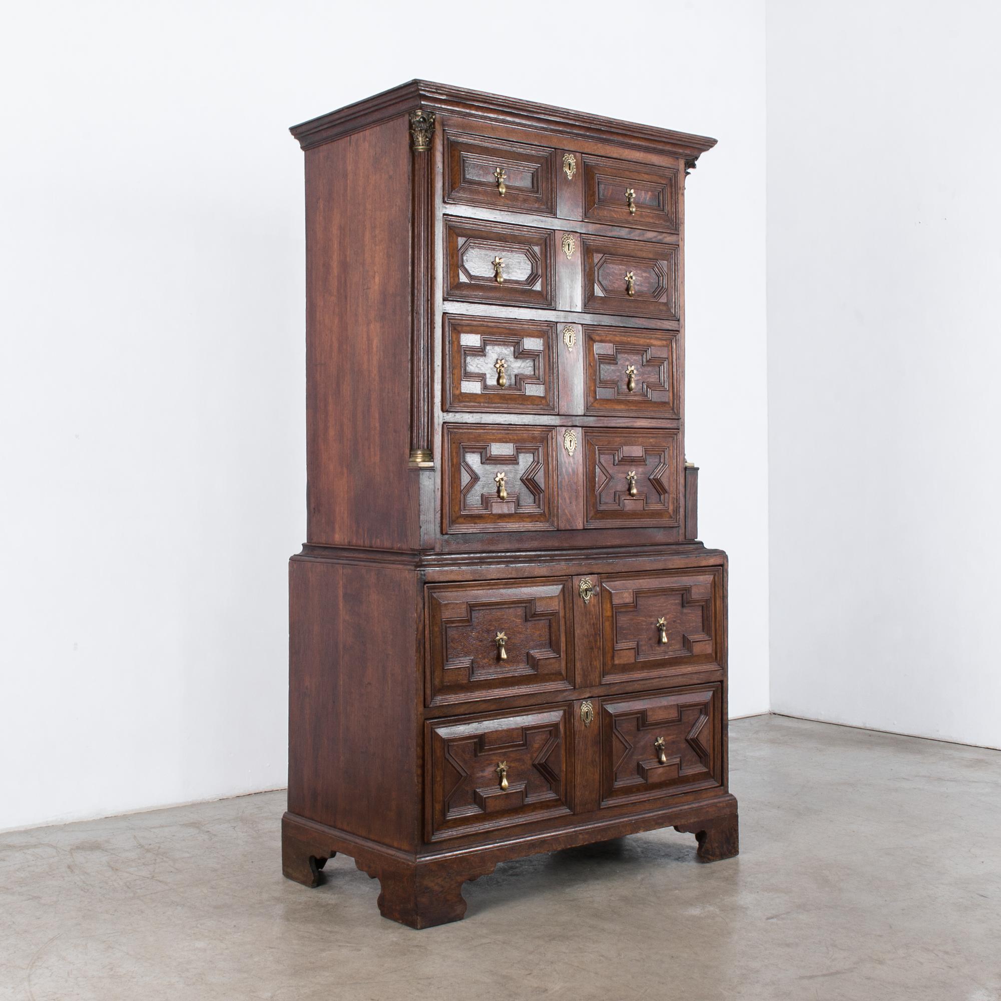 19th Century Antique Highboy Oak Drawer Chest