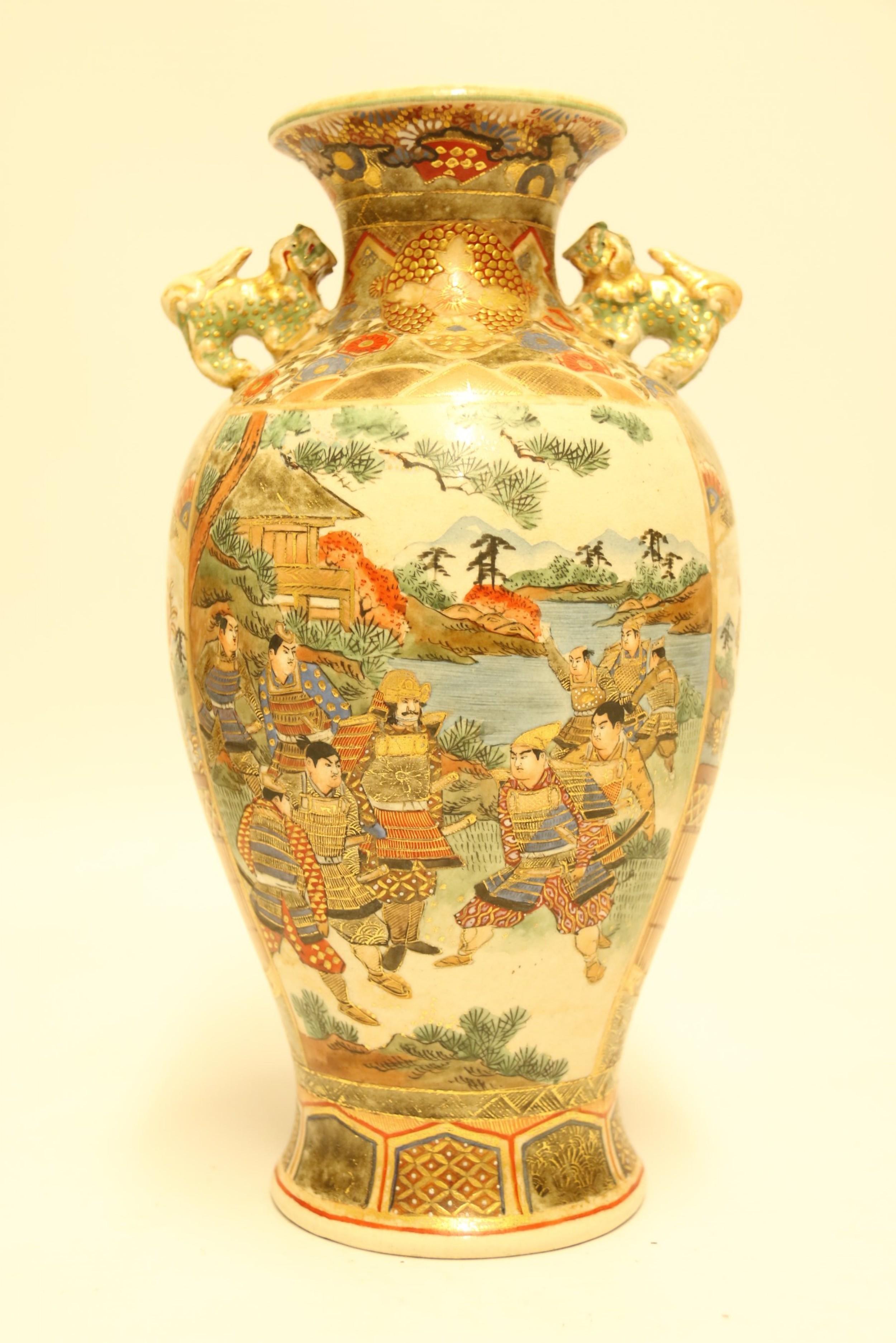 Ceramic Antique Highly Decorative Pair of Japanese Satsuma Vases, circa 1910 For Sale