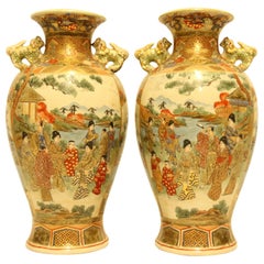 Antique Highly Decorative Pair of Japanese Satsuma Vases, circa 1910