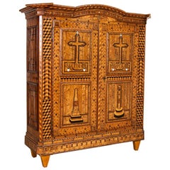 Used Highly Inlaid Marquetry 2-Door Armoire