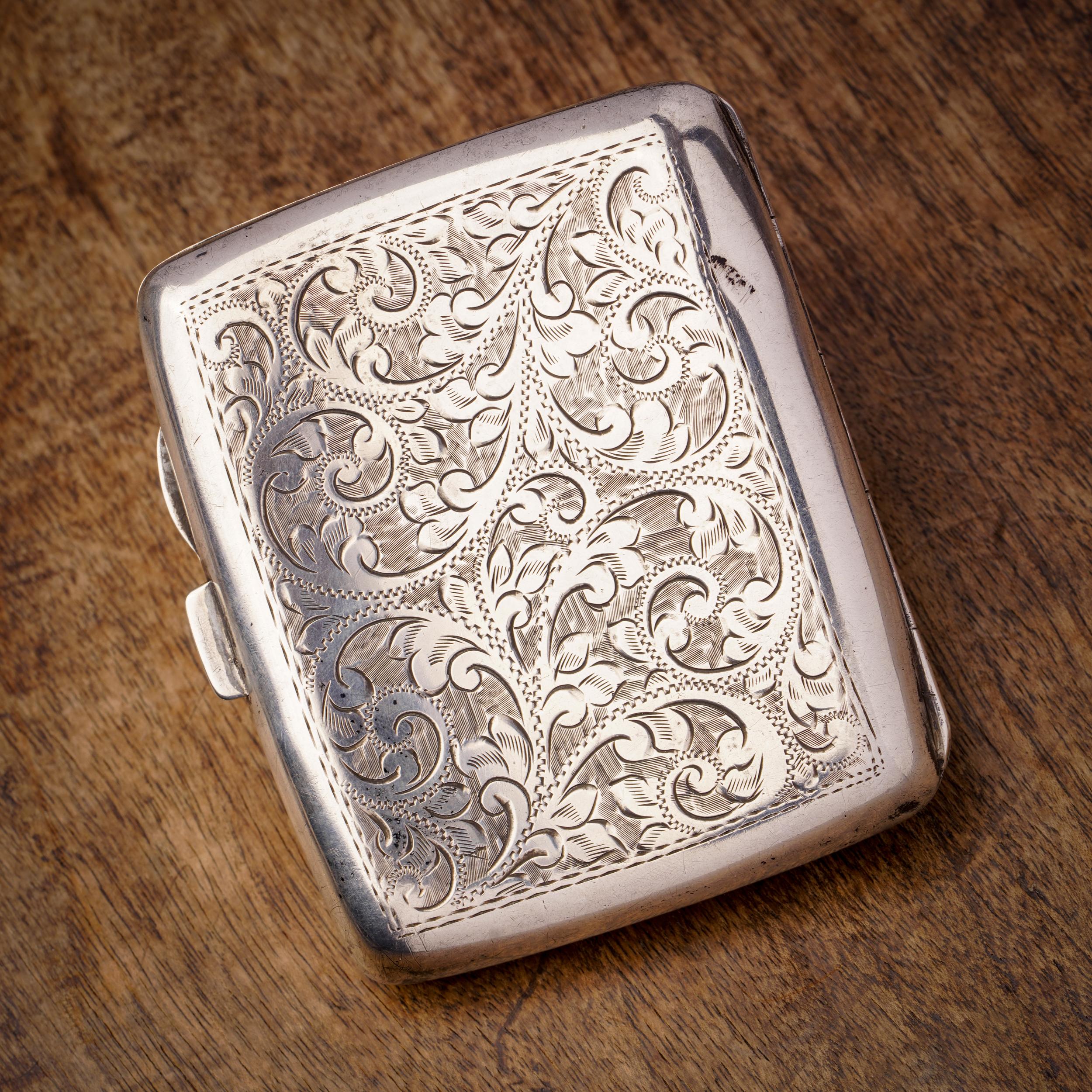 British Antique Highly Ornate Sterling Silver Cigarette Case - Monogram 'LHO For Sale