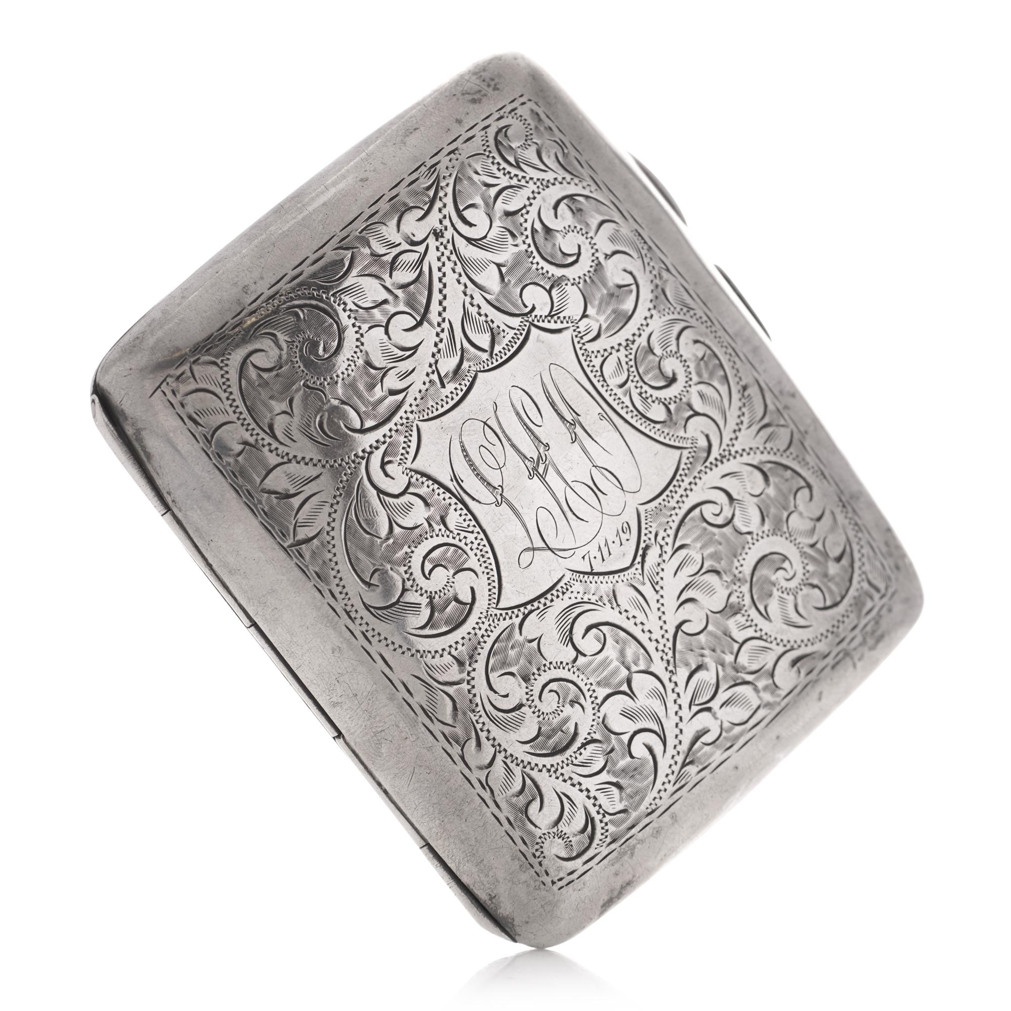 Antique Highly Ornate Sterling Silver Cigarette Case - Monogram 'LHO For Sale 3