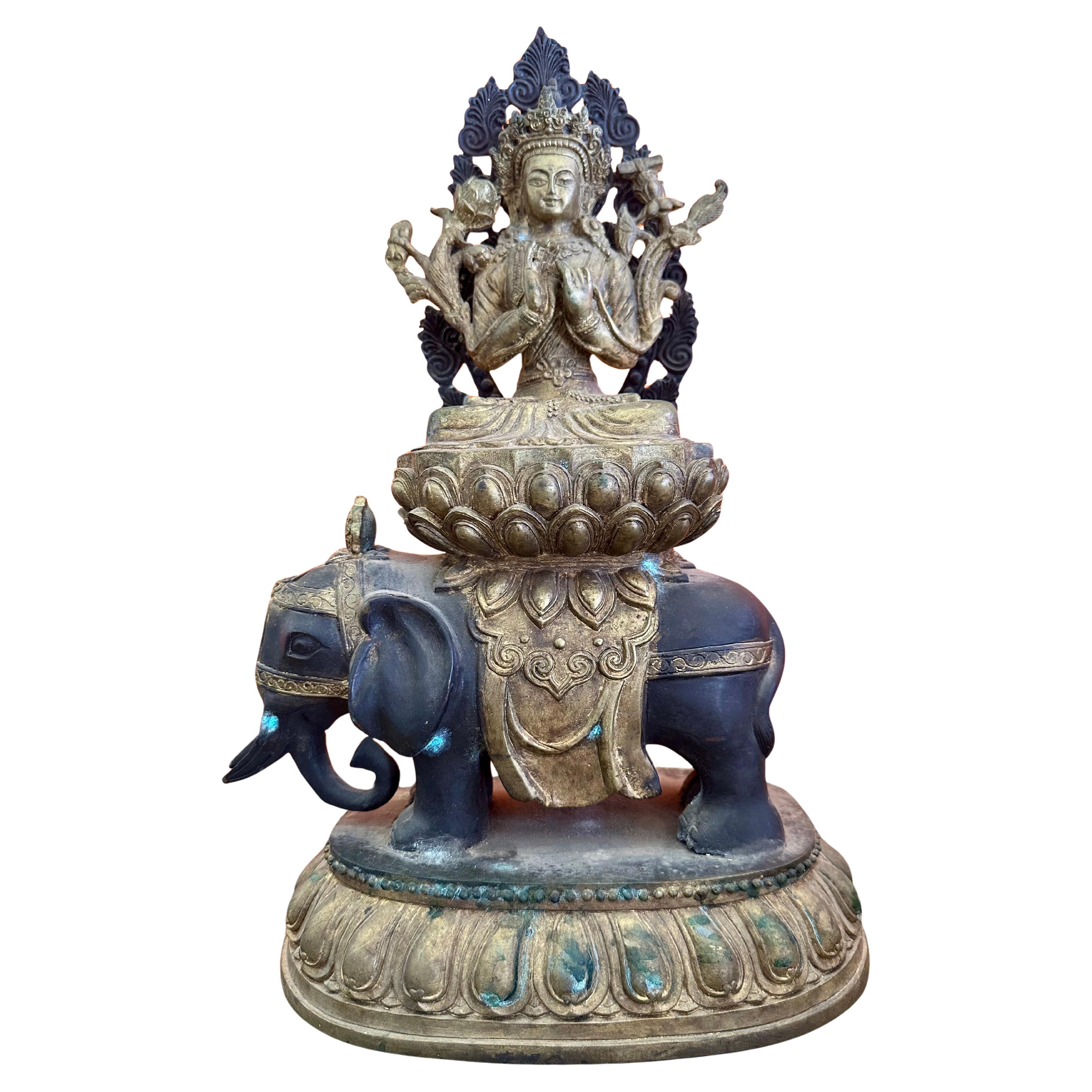Antique Himalayan Bronze Bodhisattva on Elephant, Late 19th–Early 20th Century For Sale