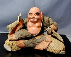 Antique Hina Japanese A sitting Man Doll on Solid Wood Stand