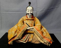 Antique Hina Japanese Emperor Doll on Solid Wood Stand