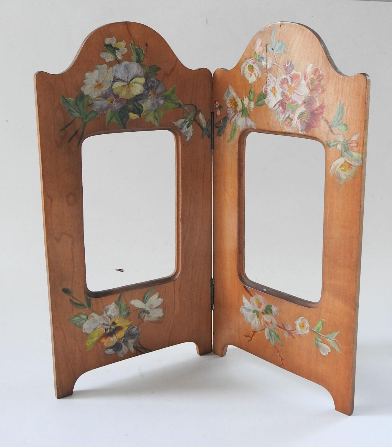 Antique Hinged Table Frame Hand Painted Flowers 1