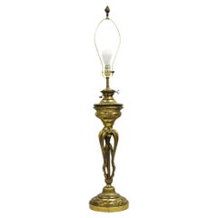 Antique Hinks & Sons French Rococo Sculptural Bronze Oil Lamp Convert Table Lamp