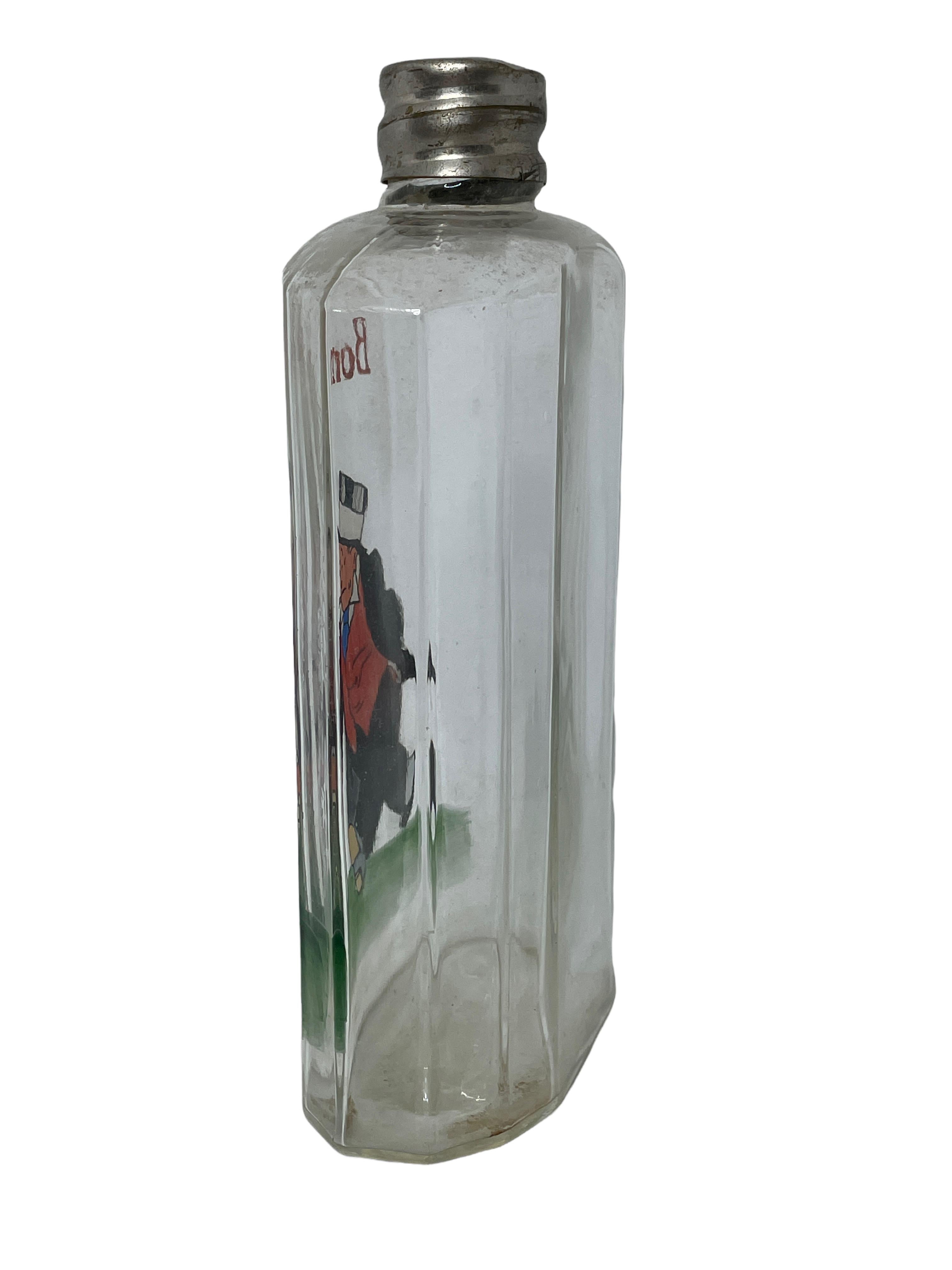 Antiker Hip Flask, handbemaltes Drunk Gentleman-Motiv, Schweden, frühes 20. Jahrhundert (Metall) im Angebot