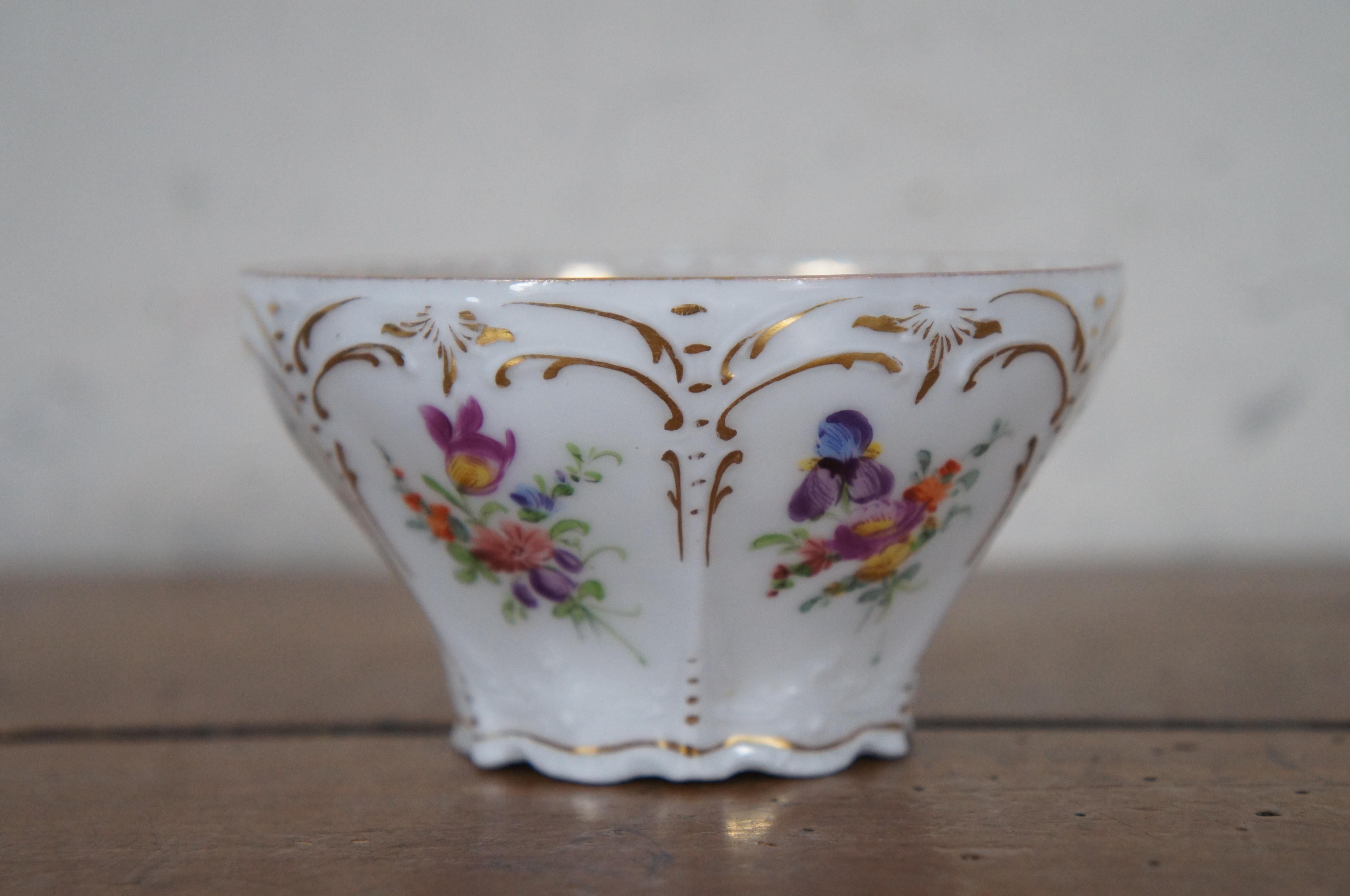 Antique Hirsch Dresden Polychrome Porcelain Teacup & Saucer Roses Flowers  6