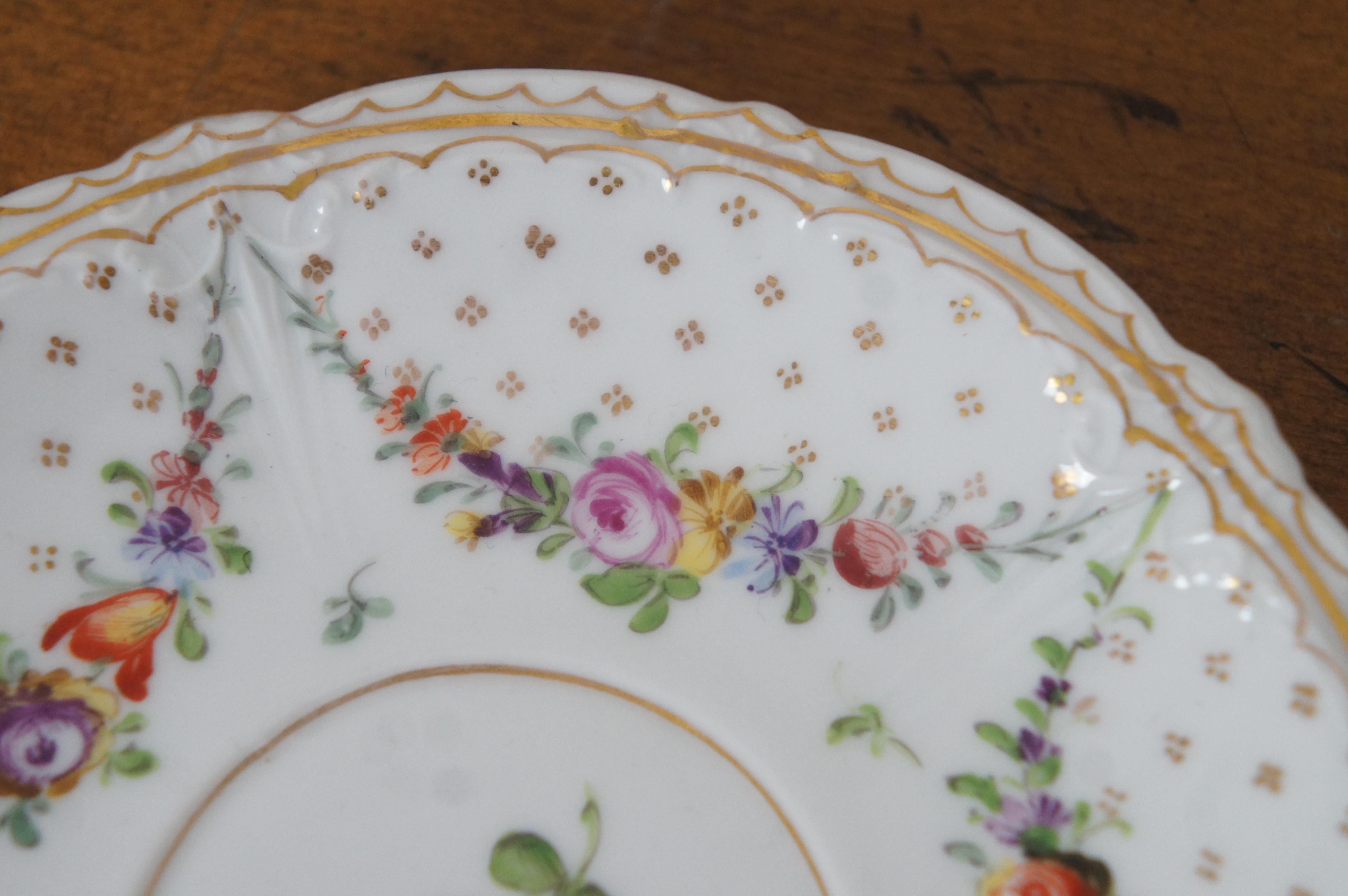 Antique Hirsch Dresden Polychrome Porcelain Teacup & Saucer Roses Flowers  8