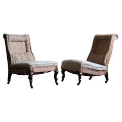 Antikes Paar Slipper-Stühle von His und ihr aus dem späten 19. Jahrhundert