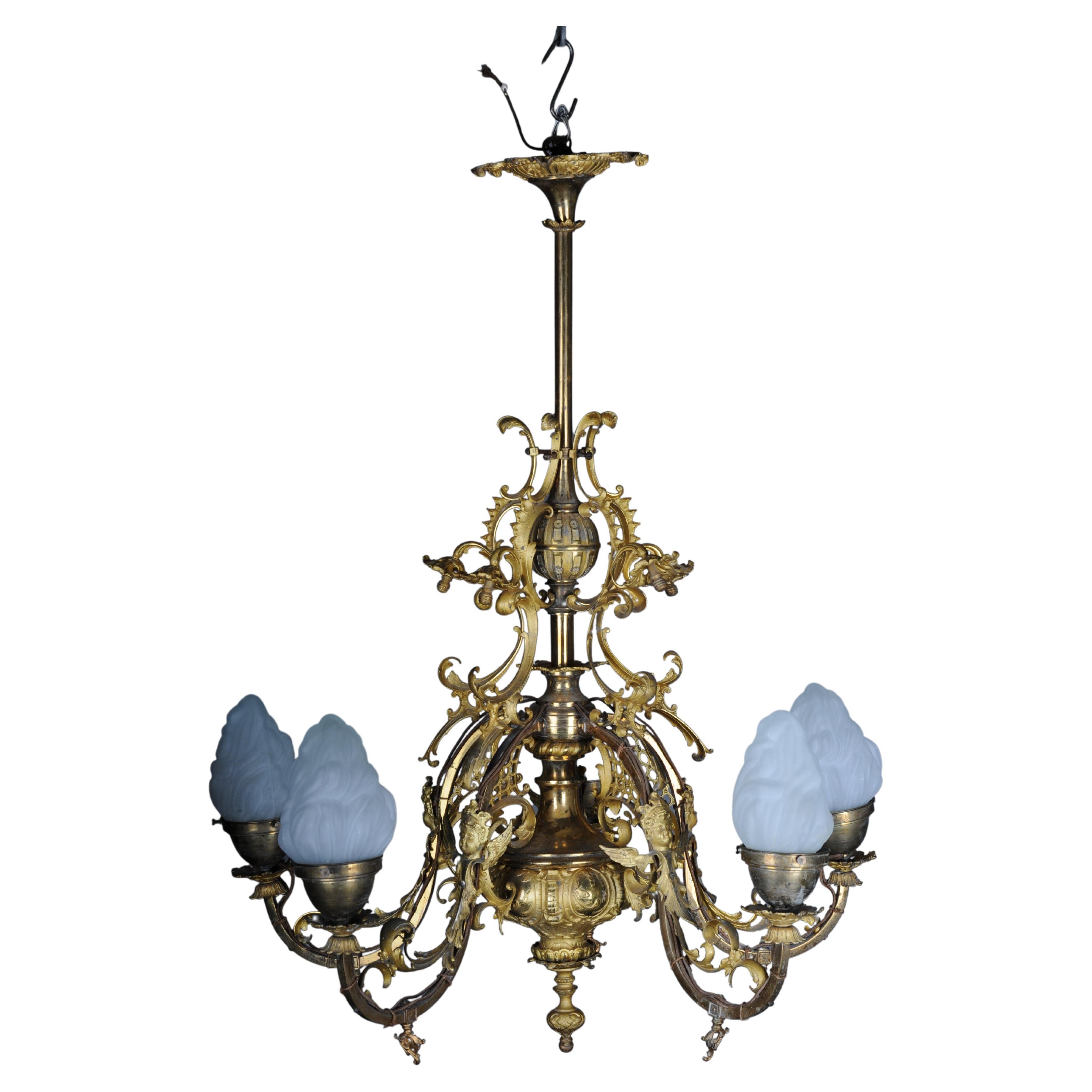 Lustre Hisorisme ancien, bronze, or, 1880 en vente