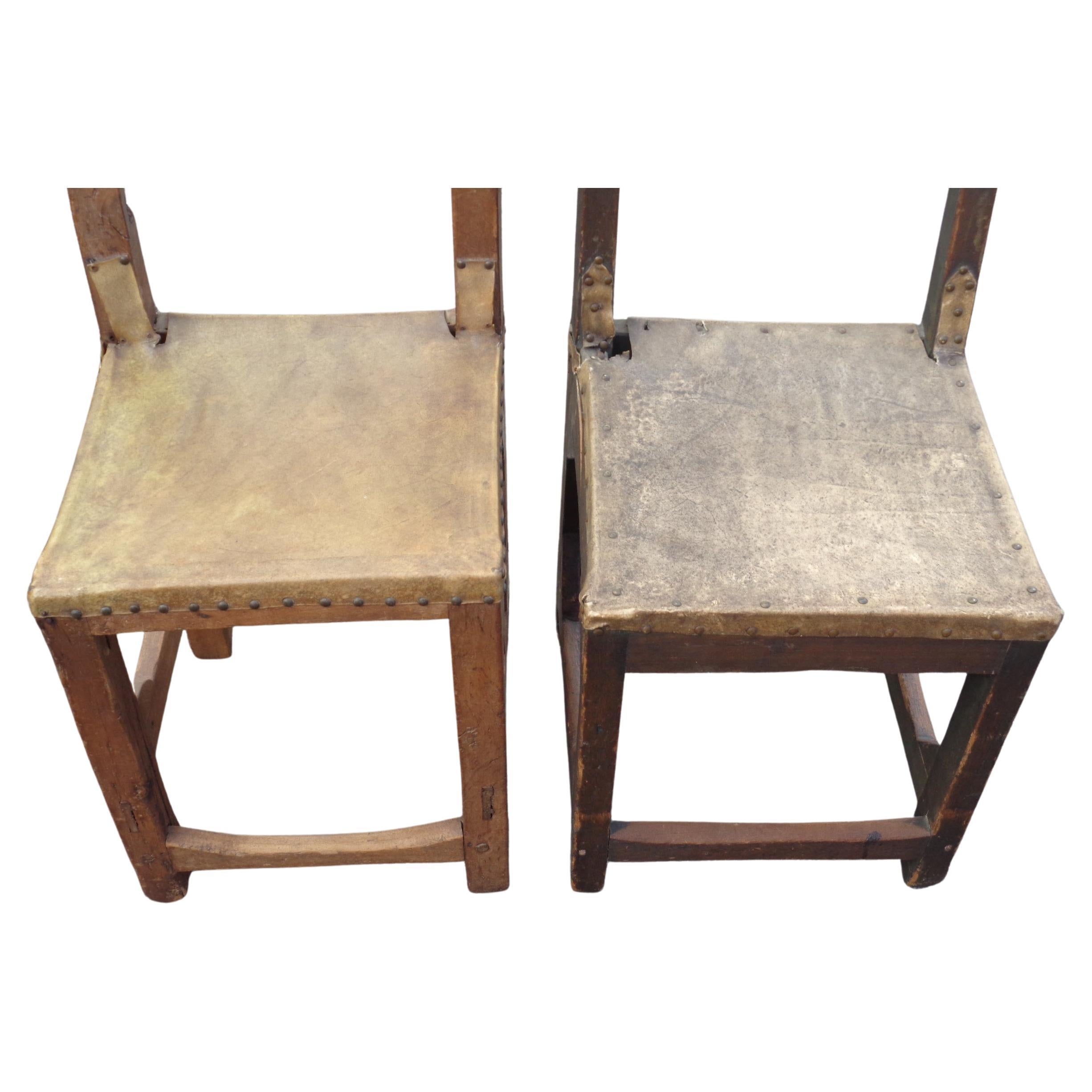 Unknown Antique Spanish Colonial Chairs w/ Vellum Hide Seats Backs