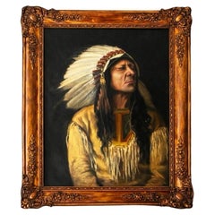 Antique Historic Native American Chief Sitting Bull Portrait by A.Champollion