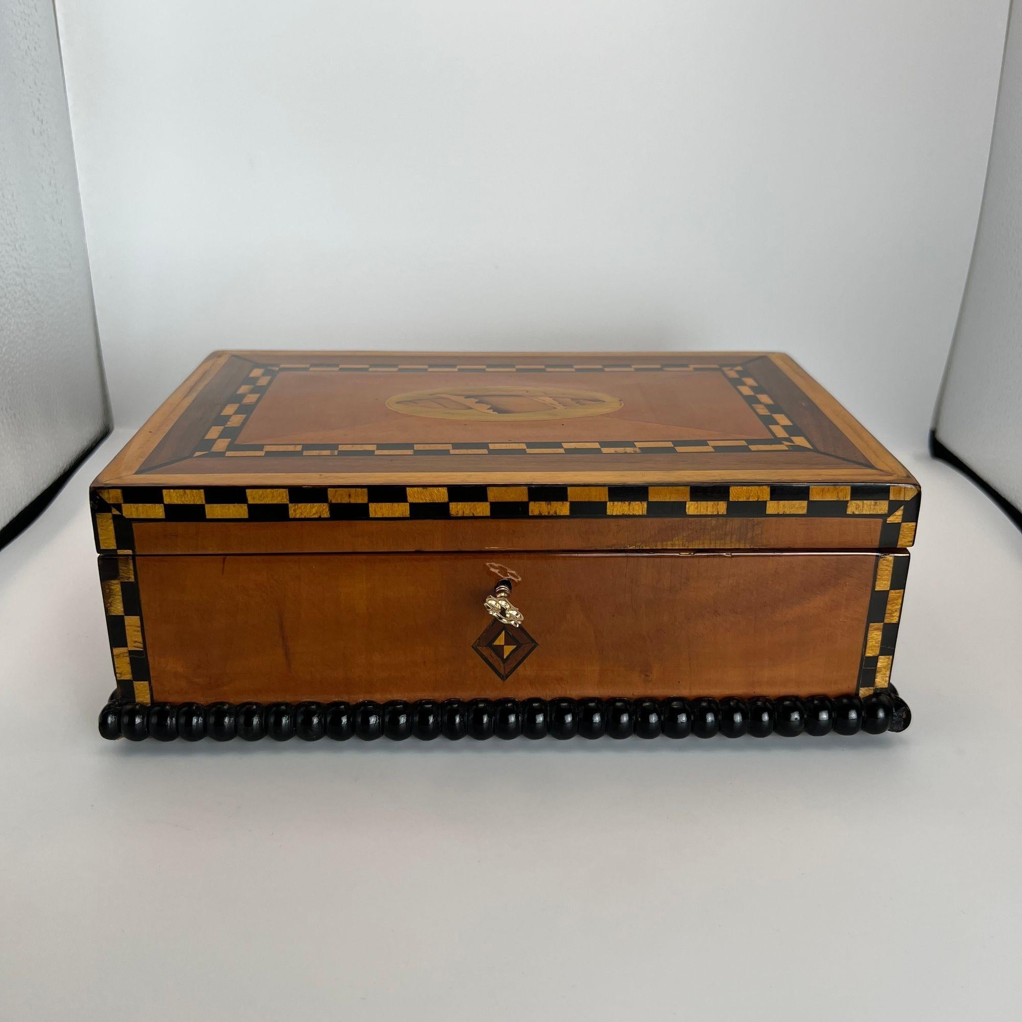 Brass Antique Historicism Box, Birch, Marqueterie, Shell Inlay, Germany, circa 1880 For Sale