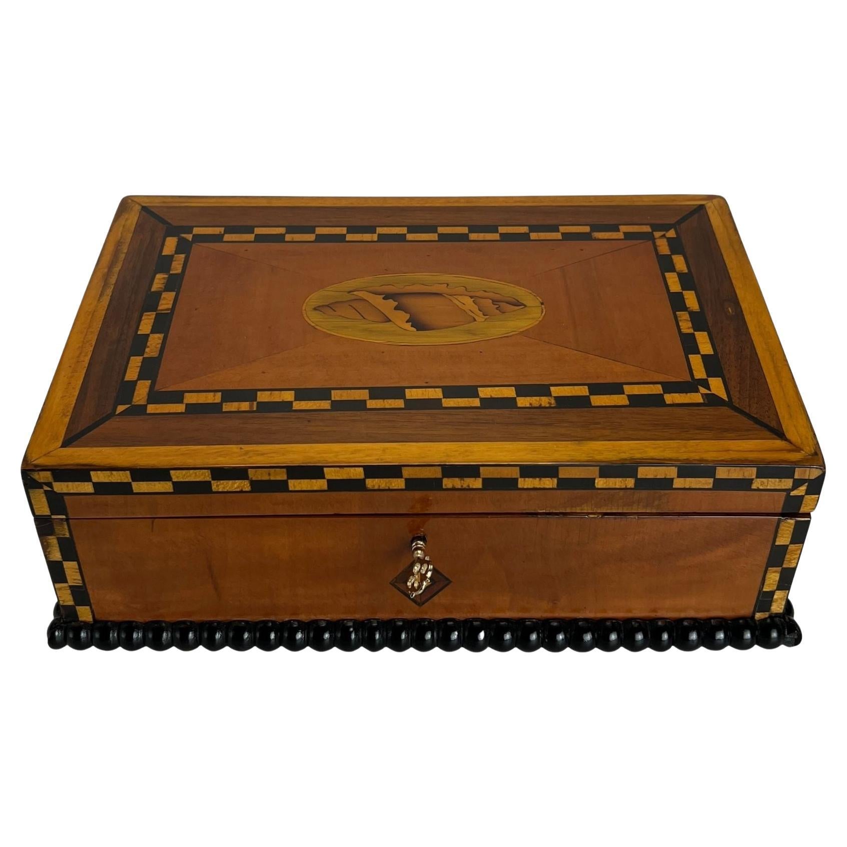Antique Historicism Box, Birch, Marqueterie, Shell Inlay, Germany, circa 1880 For Sale