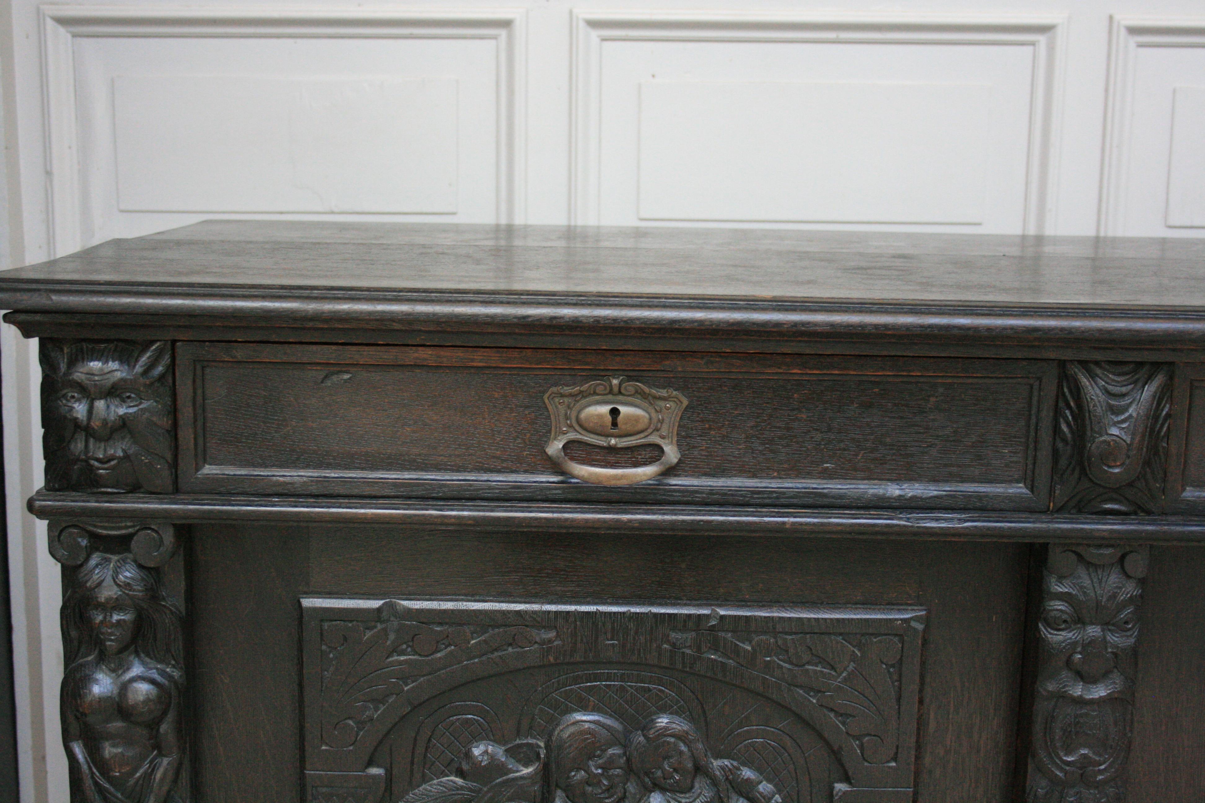 Antique Historicism Oak Credenza, Germany, circa 1880 5