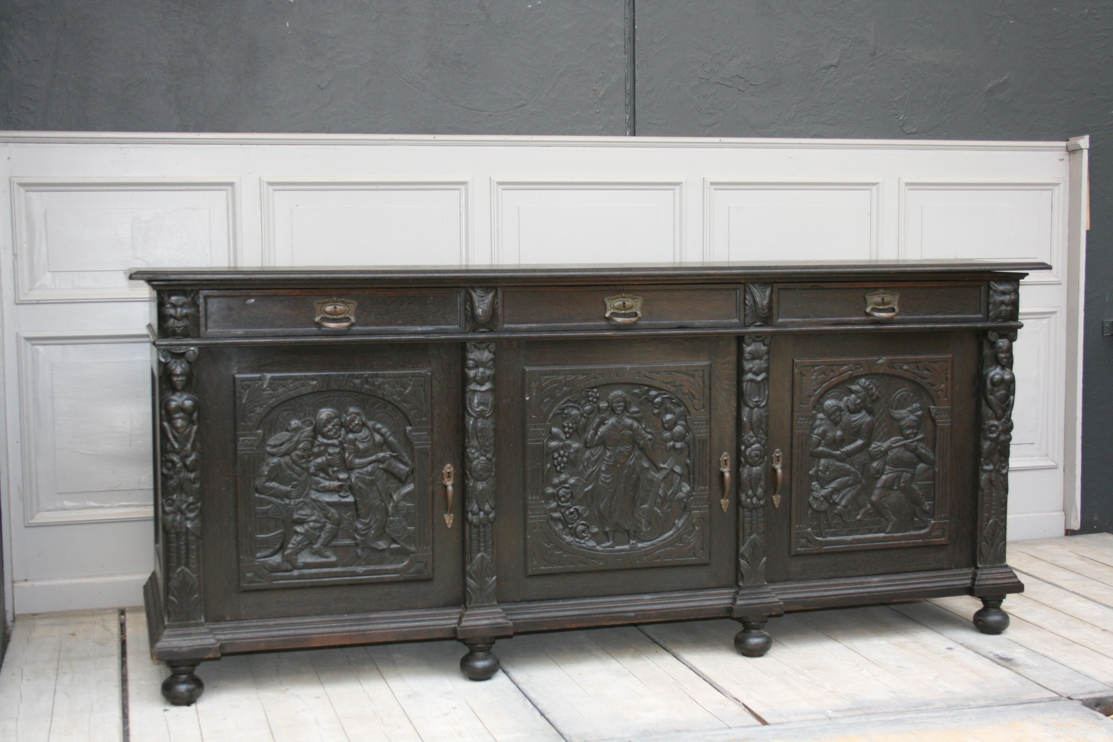 Antique Historicism Oak Credenza, Germany, circa 1880 3