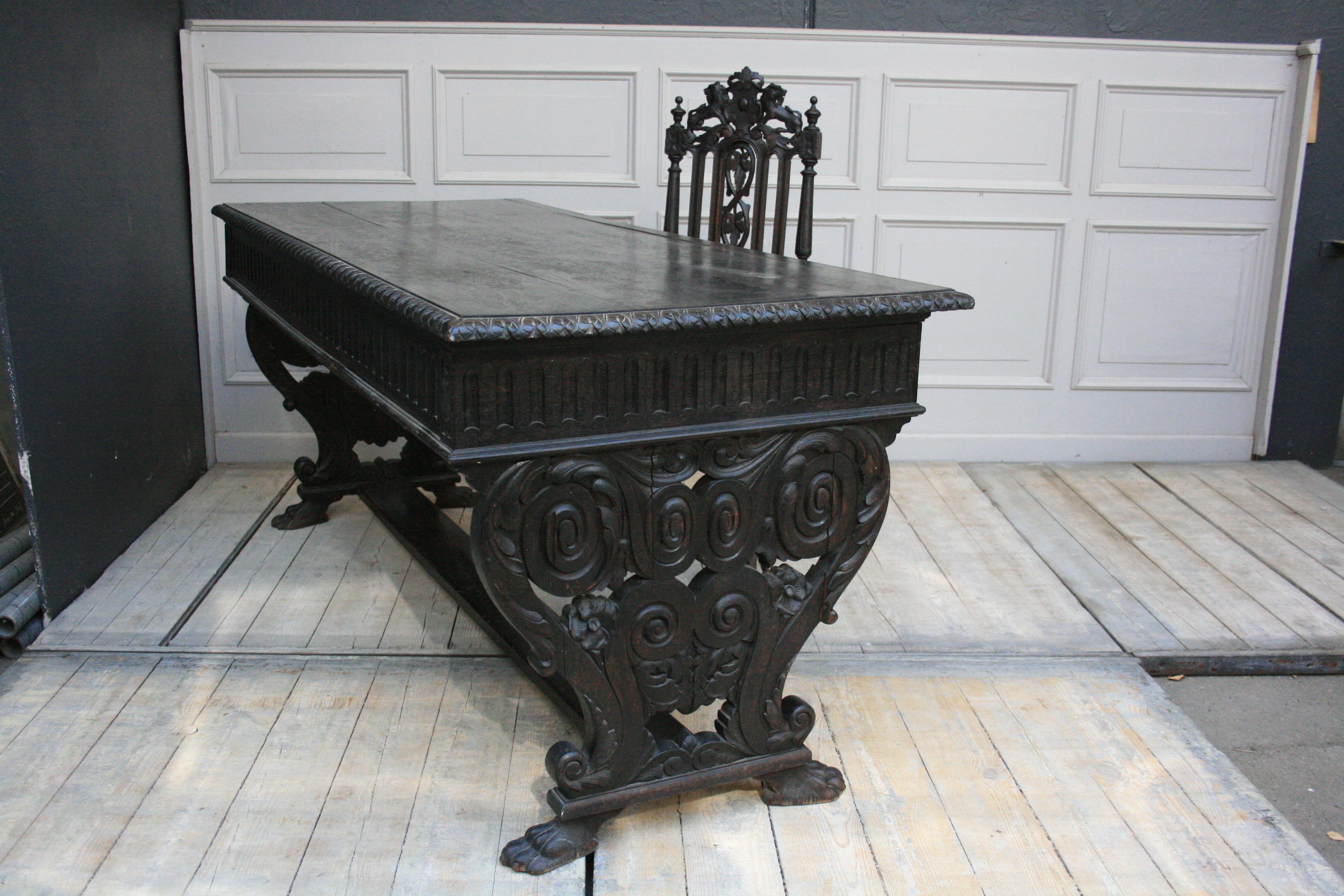 German Antique Historicism Oak Writing Desk