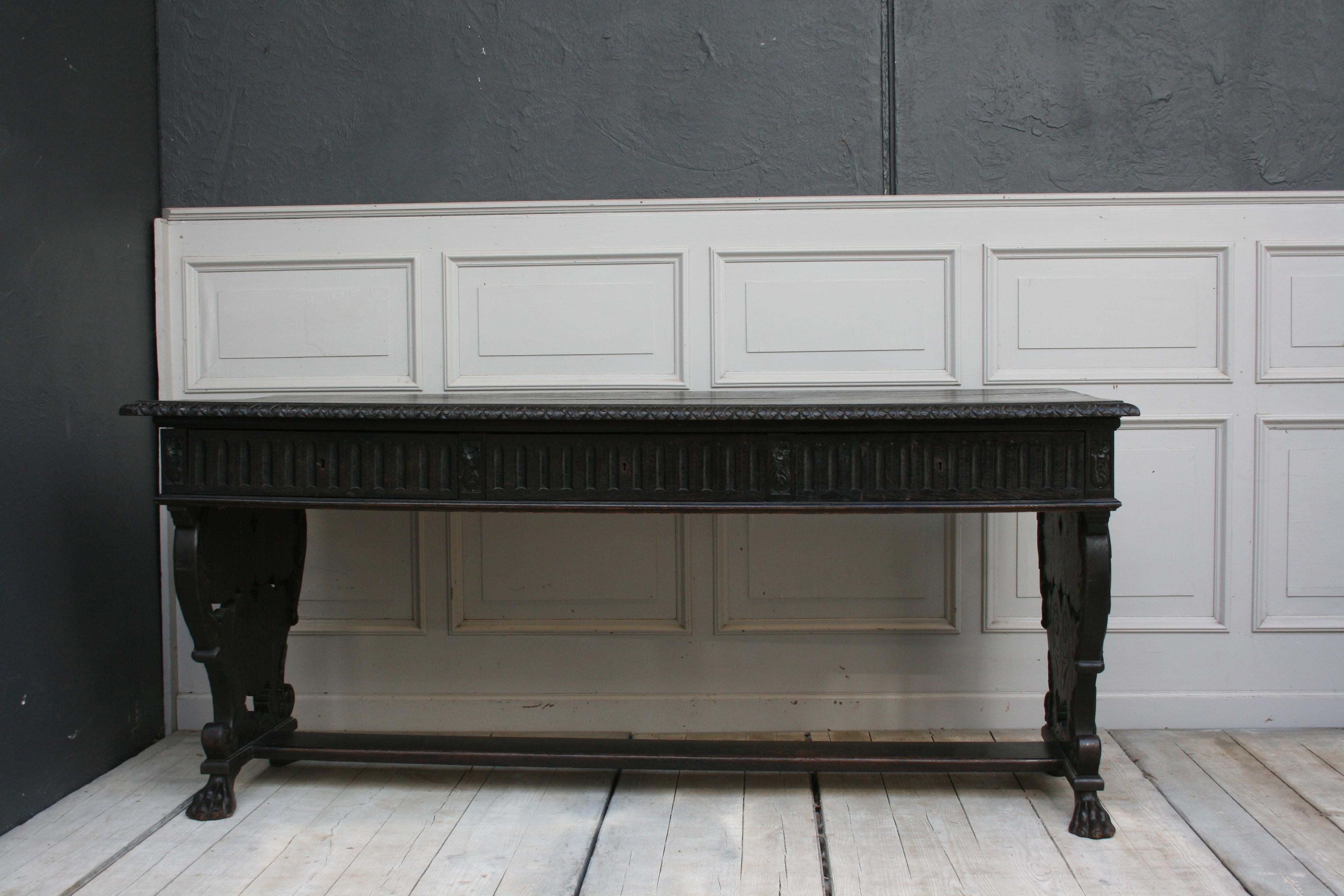 Hand-Carved Antique Historicism Oak Writing Desk