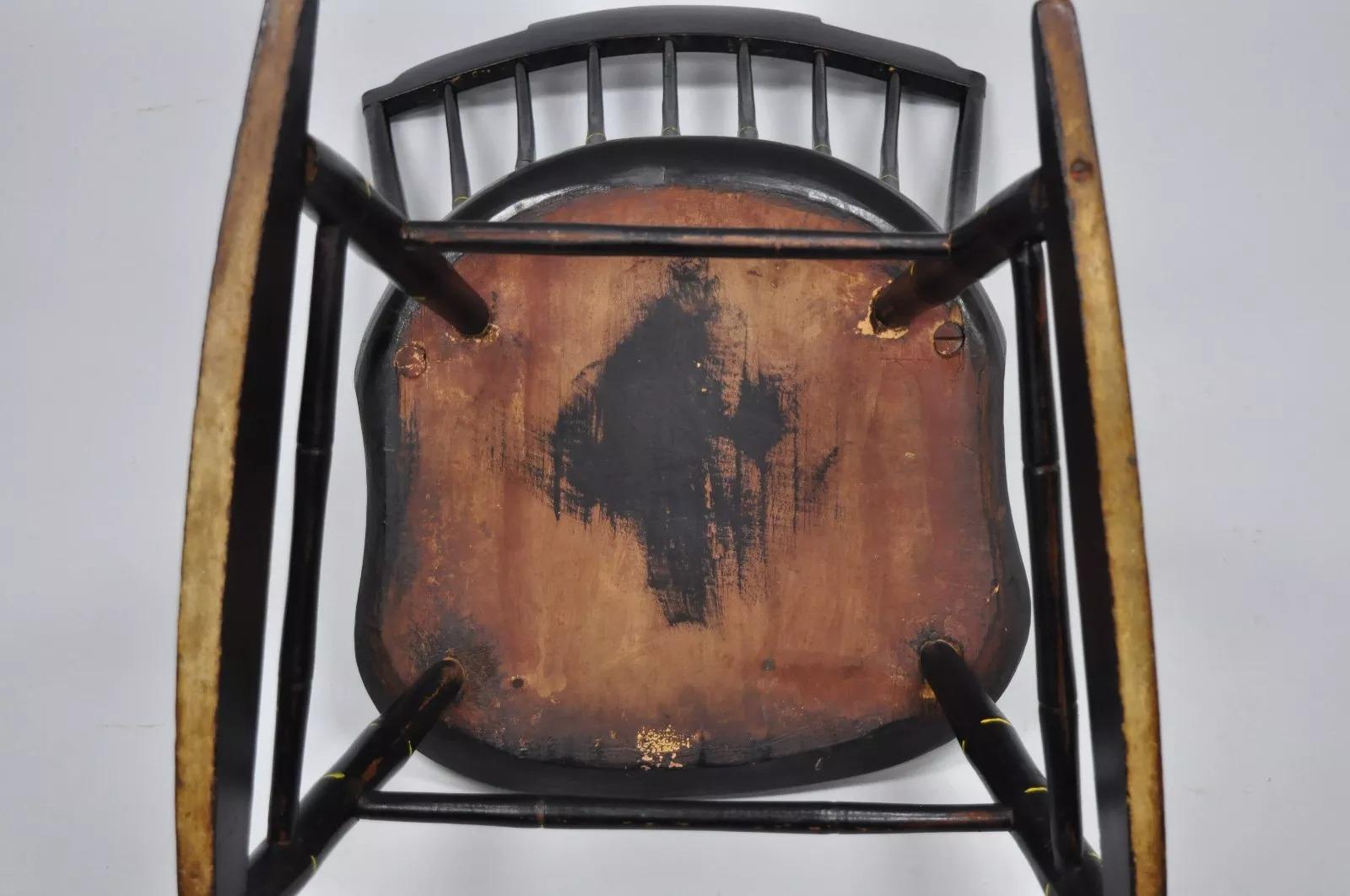 Antique Hitchcock Style Child's Black Bow Back Windsor Rocker Rocking Chair For Sale 3