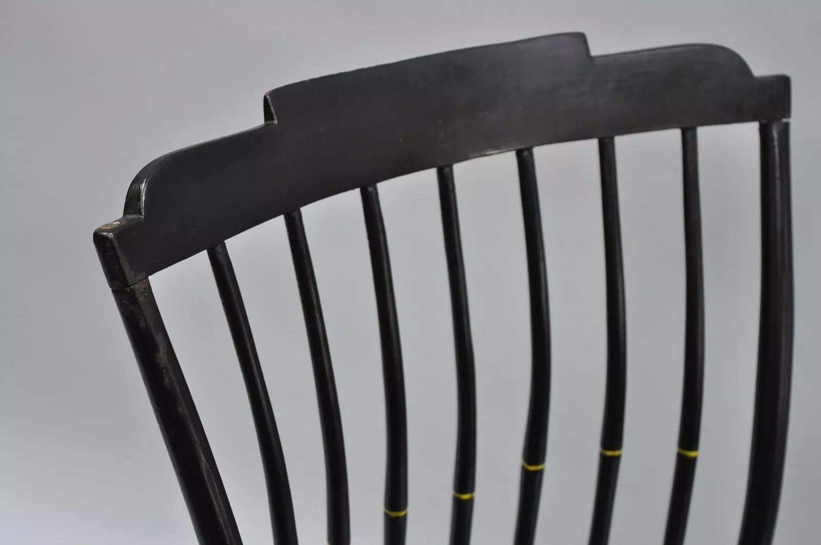 Other Antique Hitchcock Style Child's Black Bow Back Windsor Rocker Rocking Chair For Sale