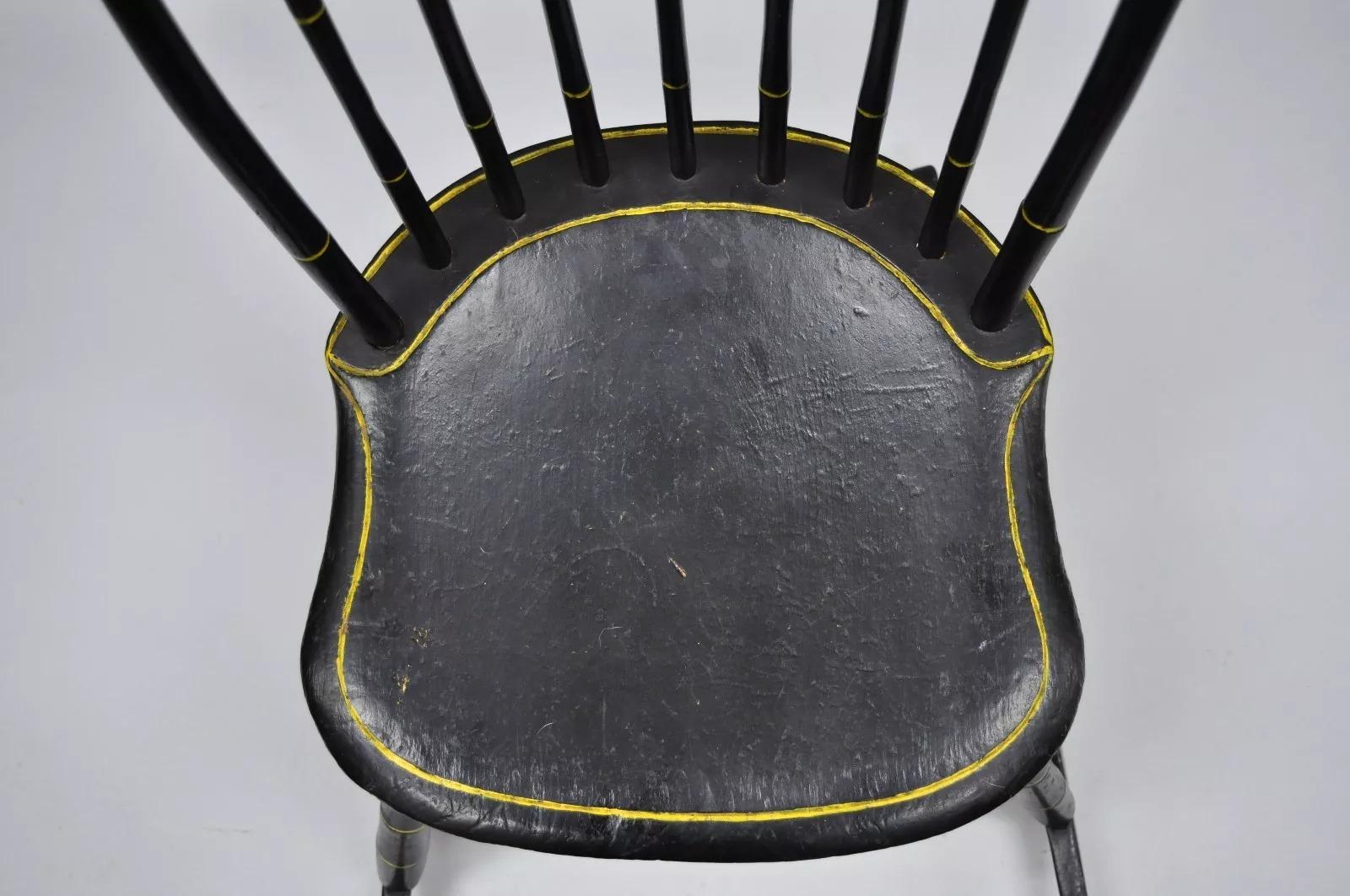 Unknown Antique Hitchcock Style Child's Black Bow Back Windsor Rocker Rocking Chair For Sale