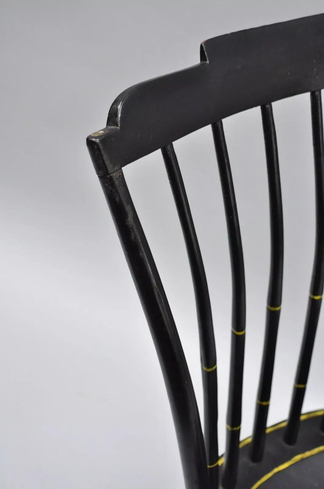 Antique Hitchcock Style Child's Black Bow Back Windsor Rocker Rocking Chair For Sale 1