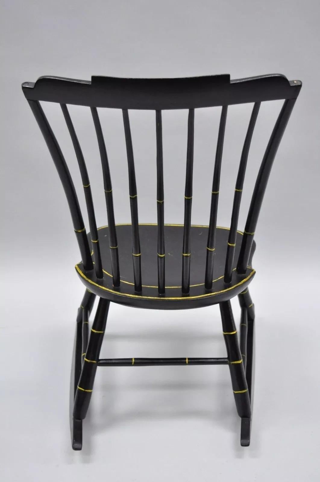 Antique Hitchcock Style Child's Black Bow Back Windsor Rocker Rocking Chair For Sale 2