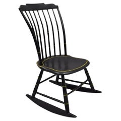 Antique Hitchcock Style Child's Black Bow Back Windsor Rocker Rocking Chair