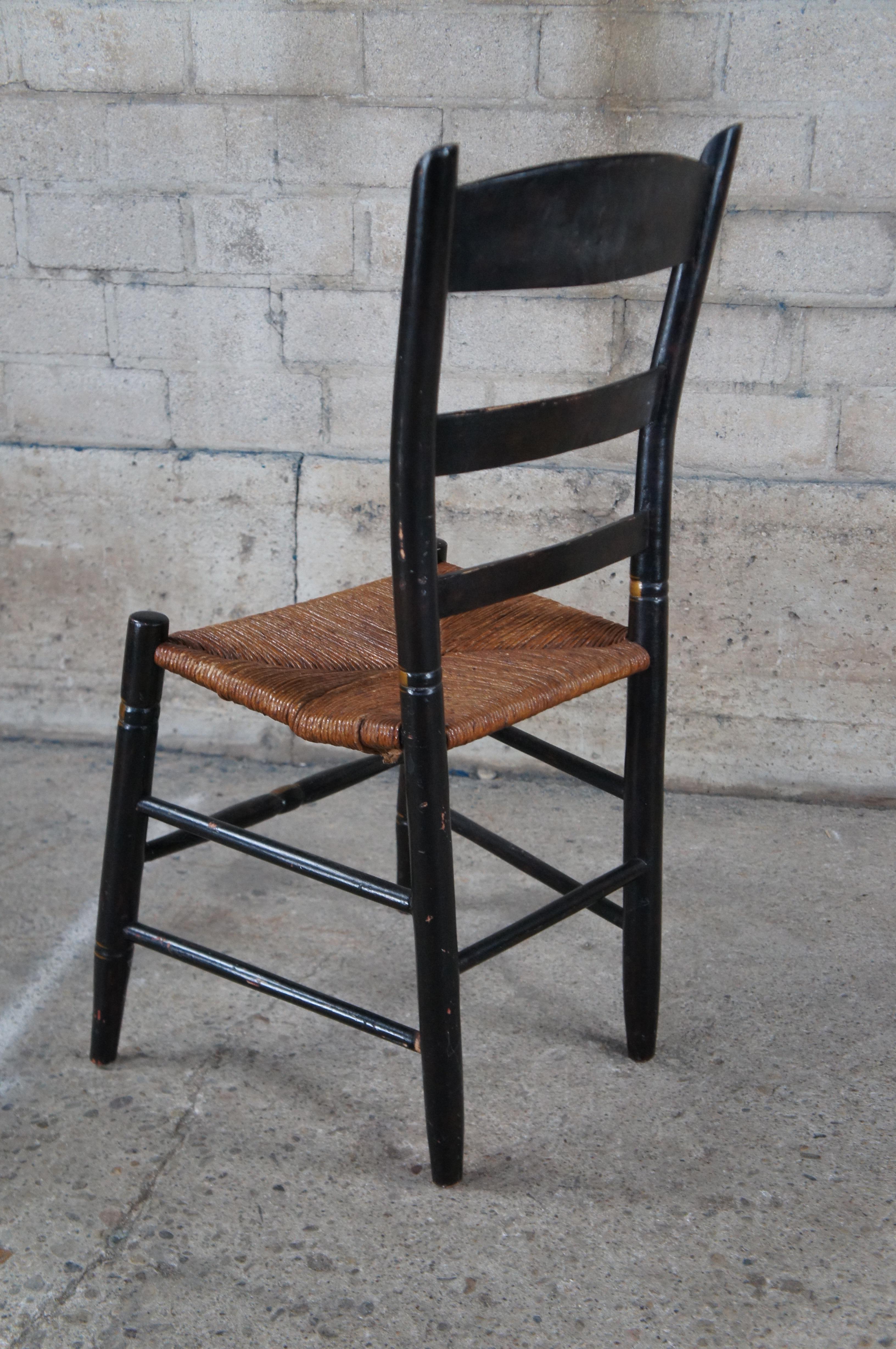 Antique Hitchcock Style Farmhouse Cottage Stenciled Back Rush Seat Side Chair For Sale 6
