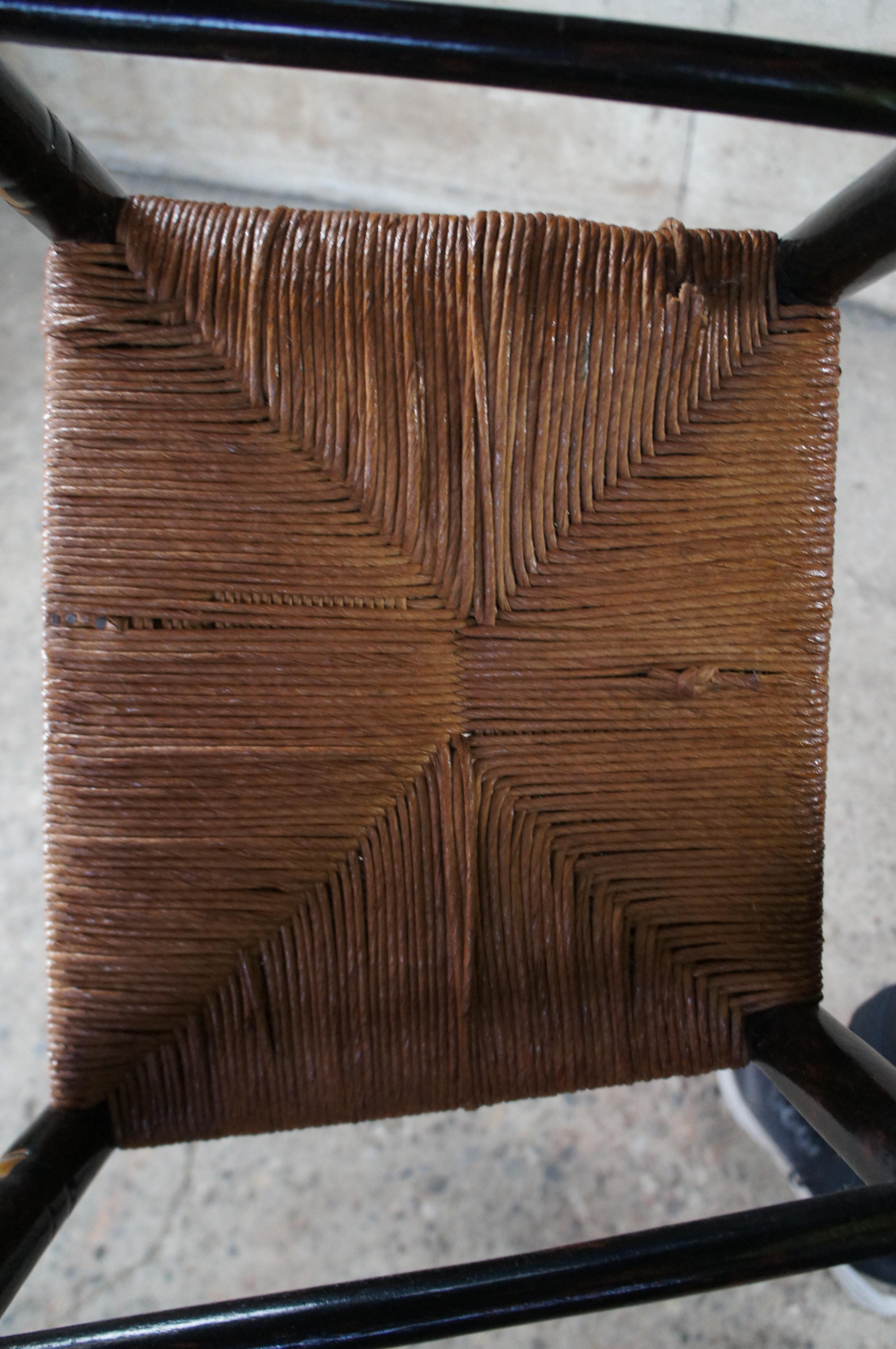 Antique Hitchcock Style Farmhouse Cottage Stenciled Back Rush Seat Side Chair For Sale 7
