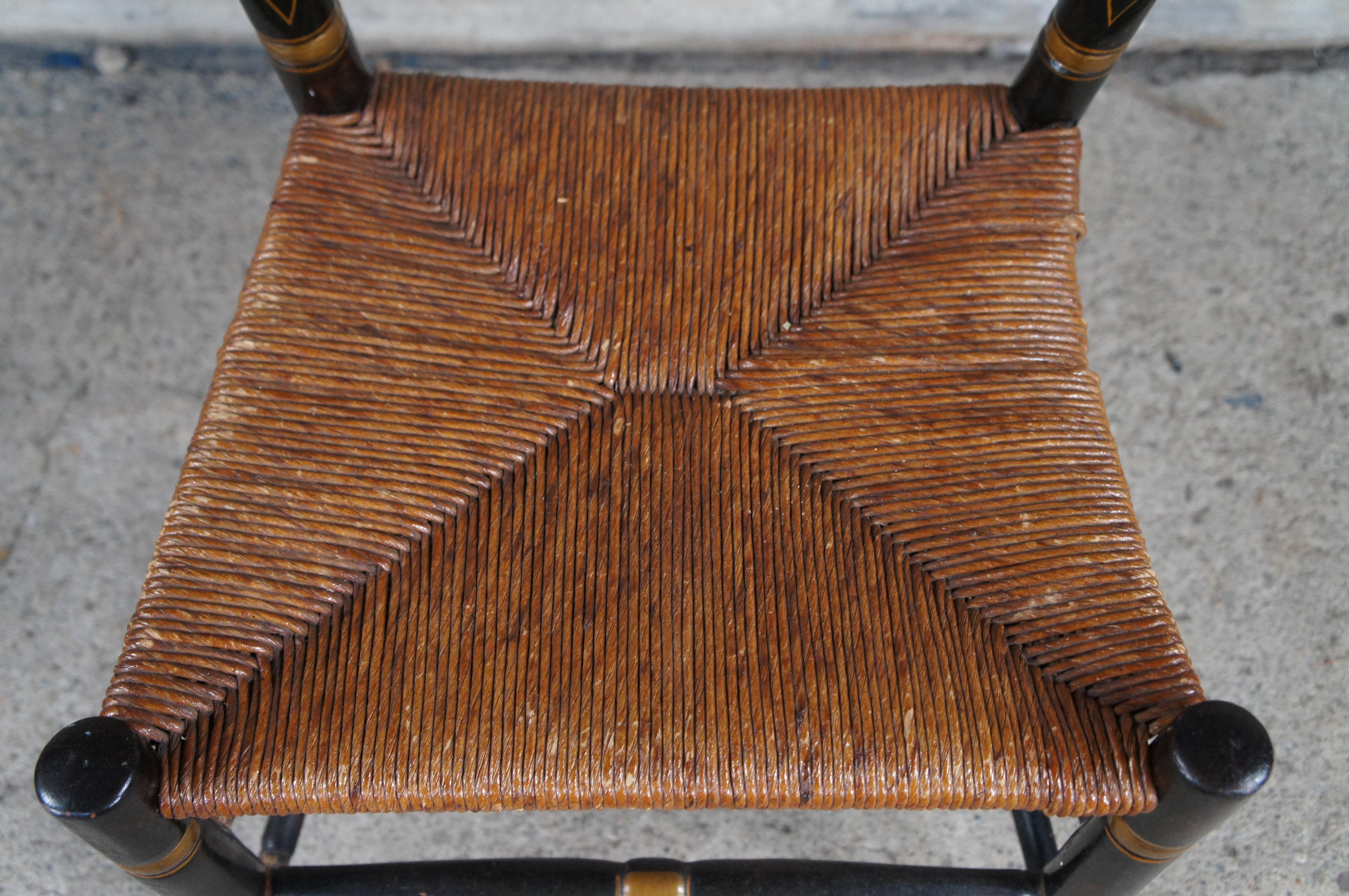 Antique Hitchcock Style Farmhouse Cottage Stenciled Back Rush Seat Side Chair For Sale 1