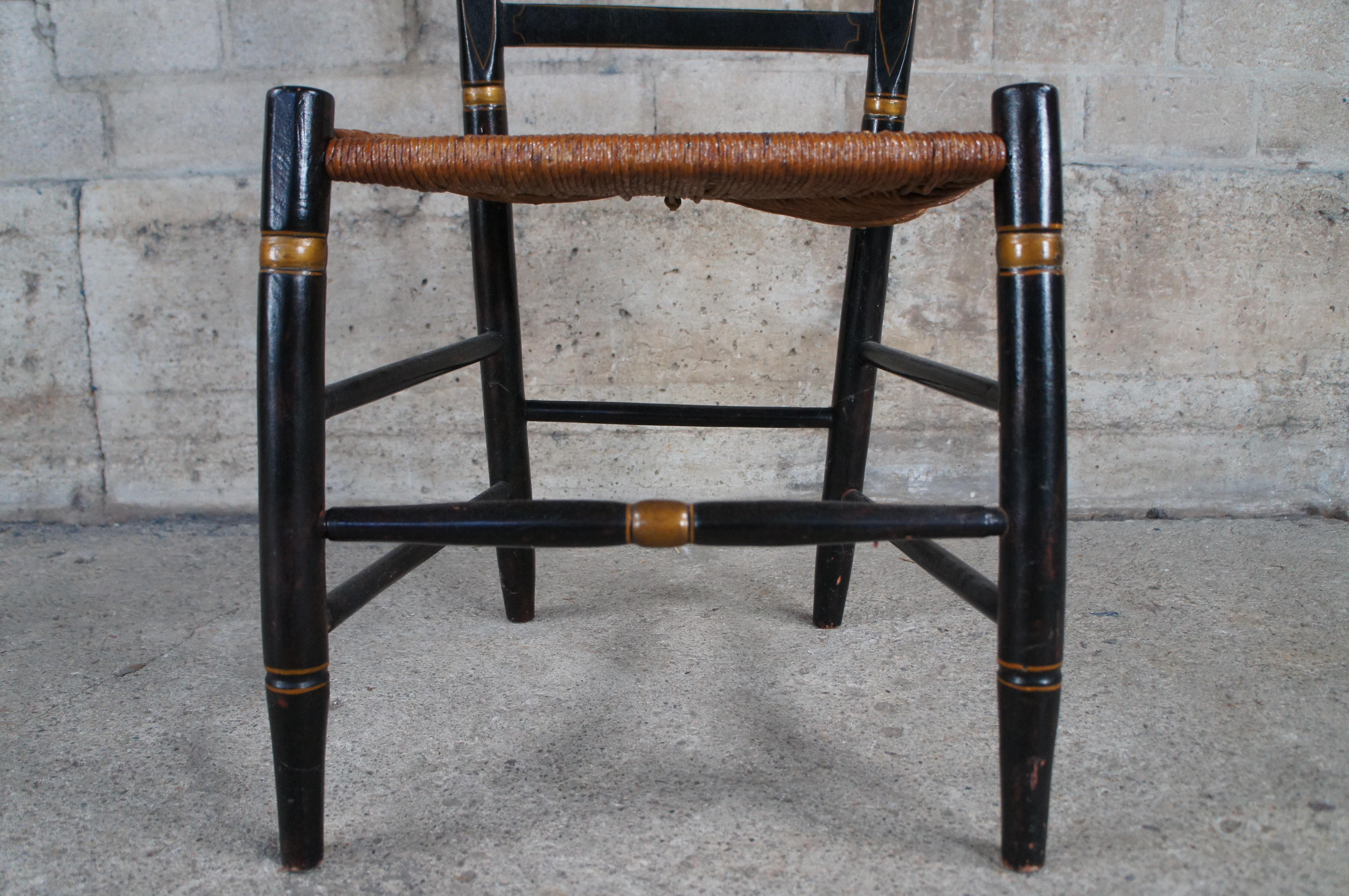 Antique Hitchcock Style Farmhouse Cottage Stenciled Back Rush Seat Side Chair For Sale 2