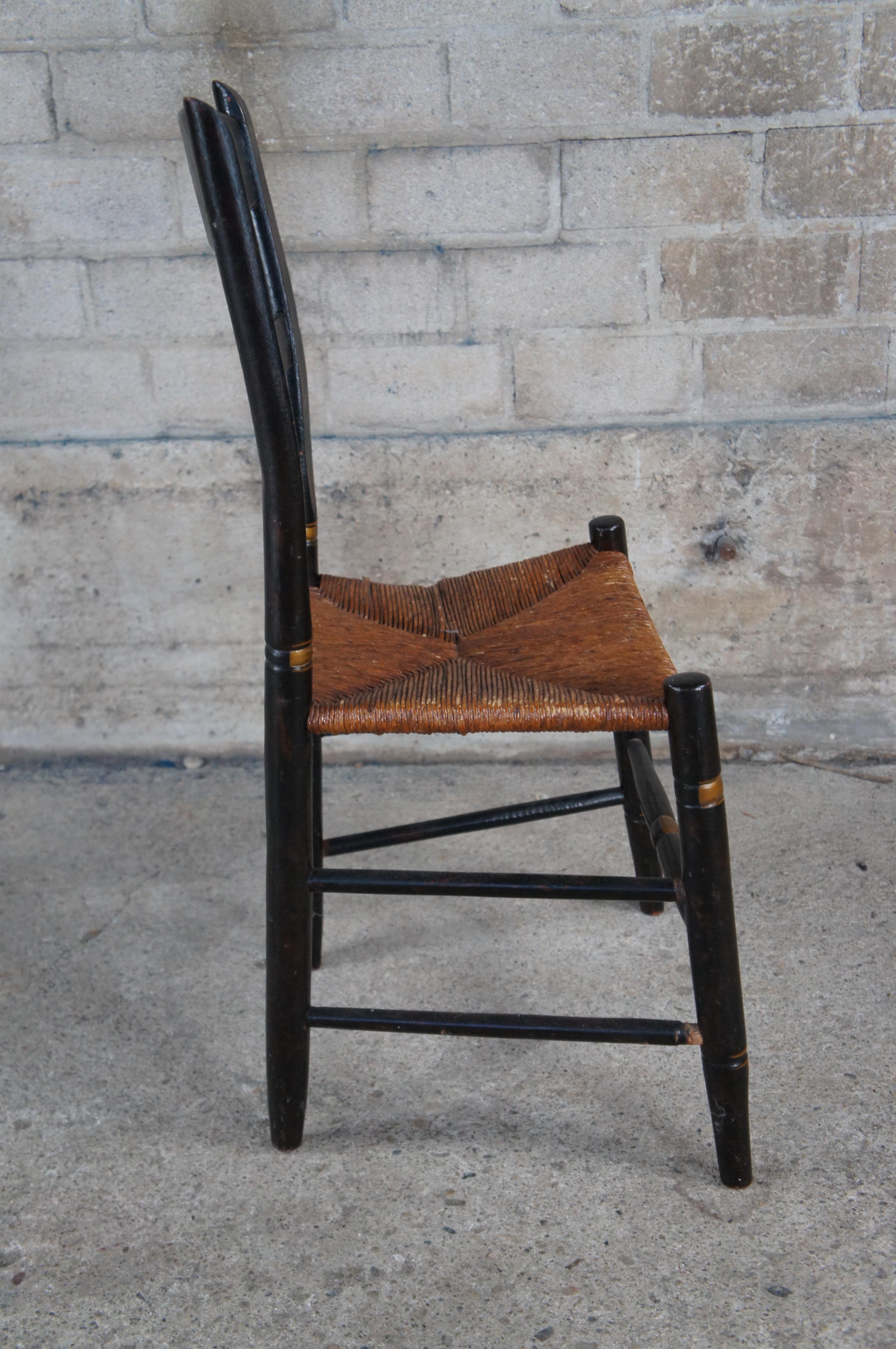 Antique Hitchcock Style Farmhouse Cottage Stenciled Back Rush Seat Side Chair For Sale 3