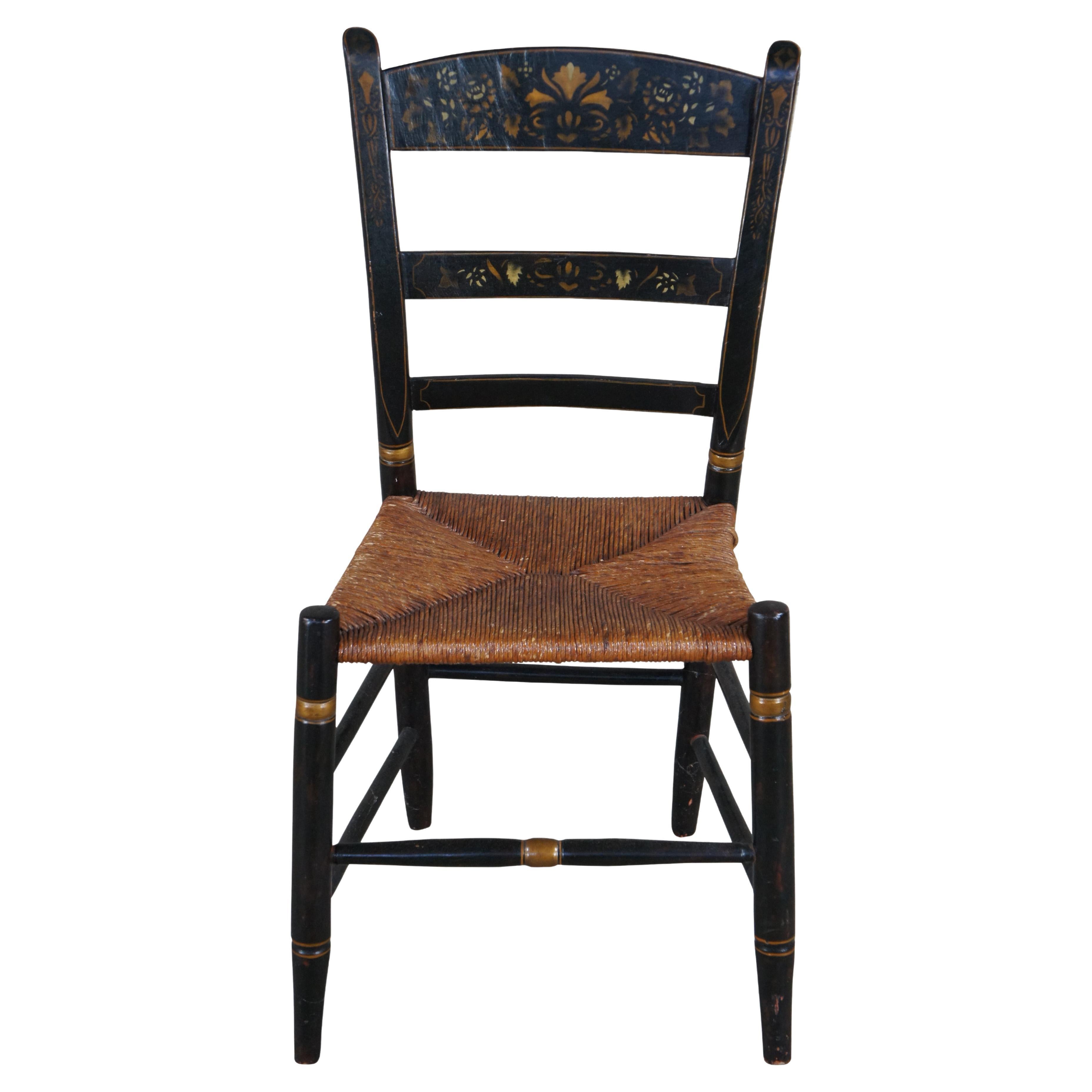 Antique Hitchcock Style Farmhouse Cottage Stenciled Back Rush Seat Side Chair