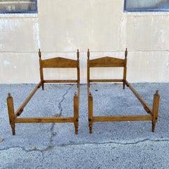 Antique Hitchcock Style Maple Wood Single Twin Bed Frames w/ Urn Finial - a Pair