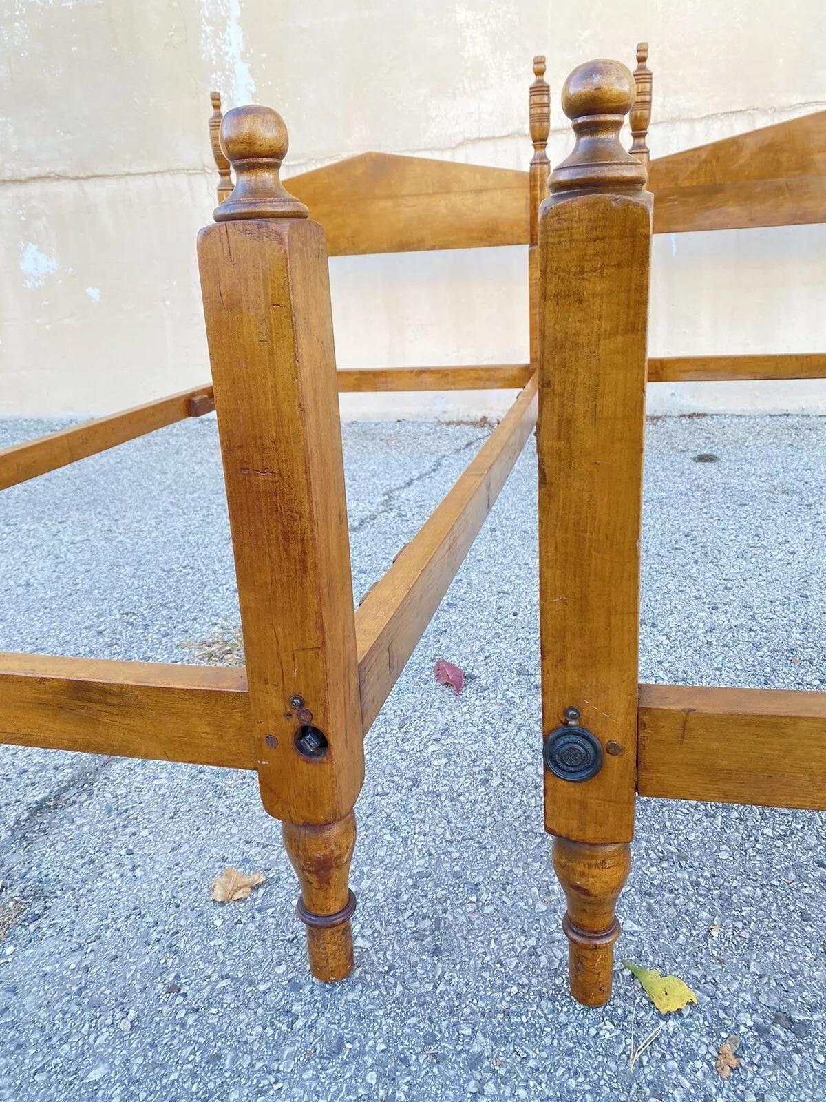 Antique Hitchcock Style Maple Wood Single Twin Bed Frames w/ Urn Finial - a Pair 1