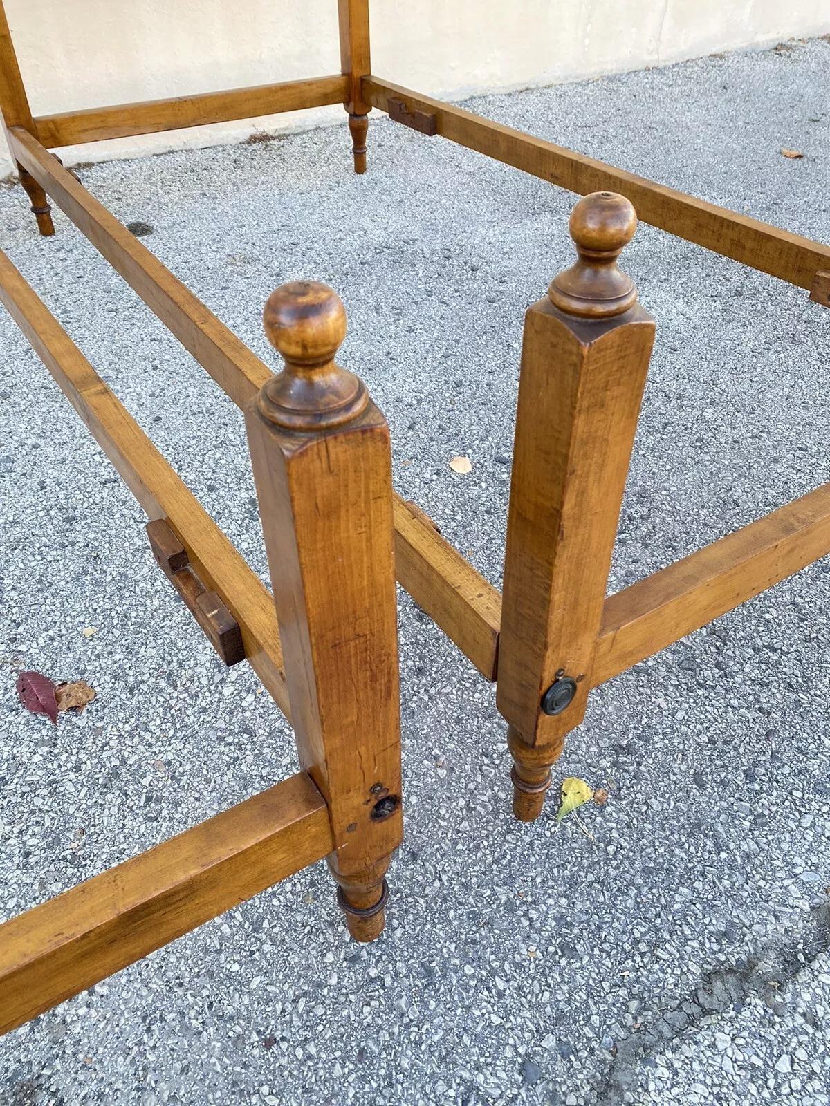 Antique Hitchcock Style Maple Wood Single Twin Bed Frames w/ Urn Finial - a Pair 2