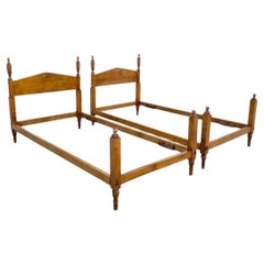 Antique Hitchcock Style Maple Wood Single Twin Bed Frames w/ Urn Finial - a Pair